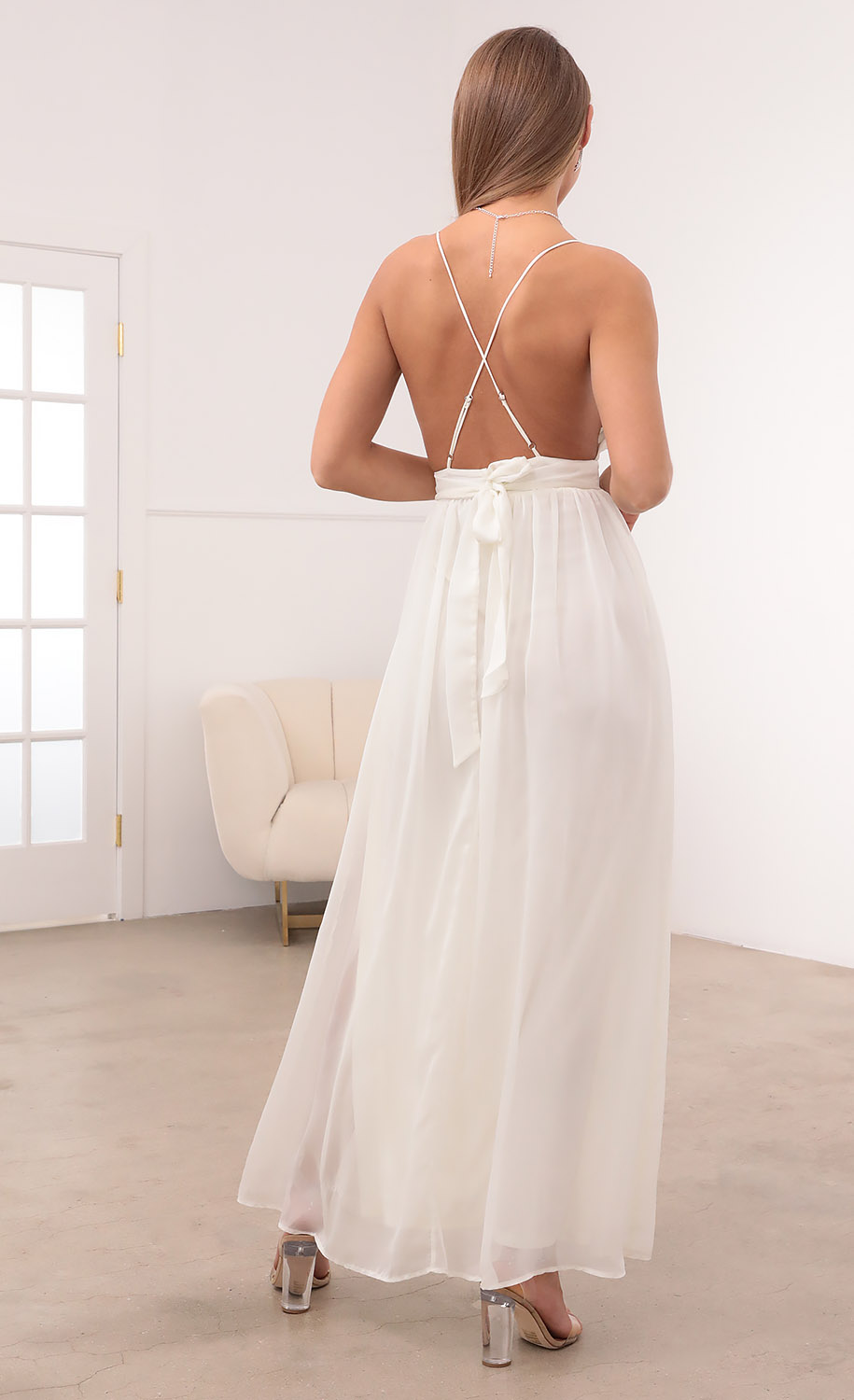 Ivory Chiffon Slit Maxi Dress