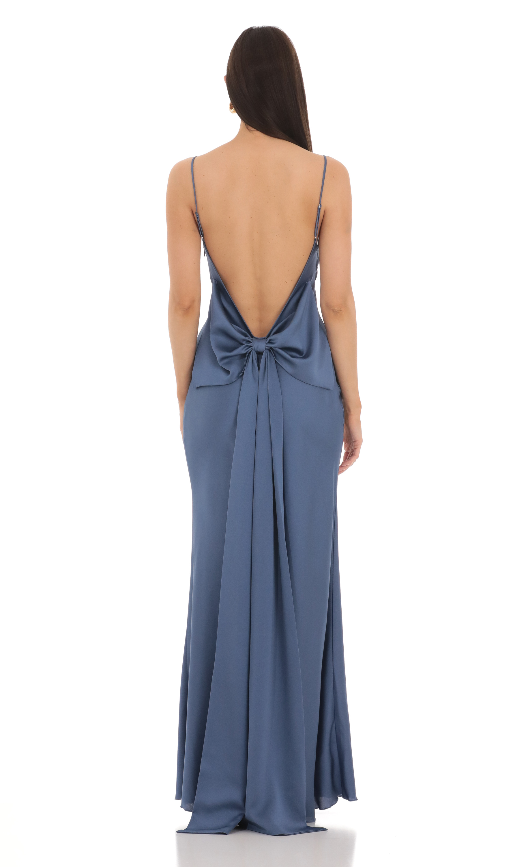 Back Bow Satin Dress in Navy