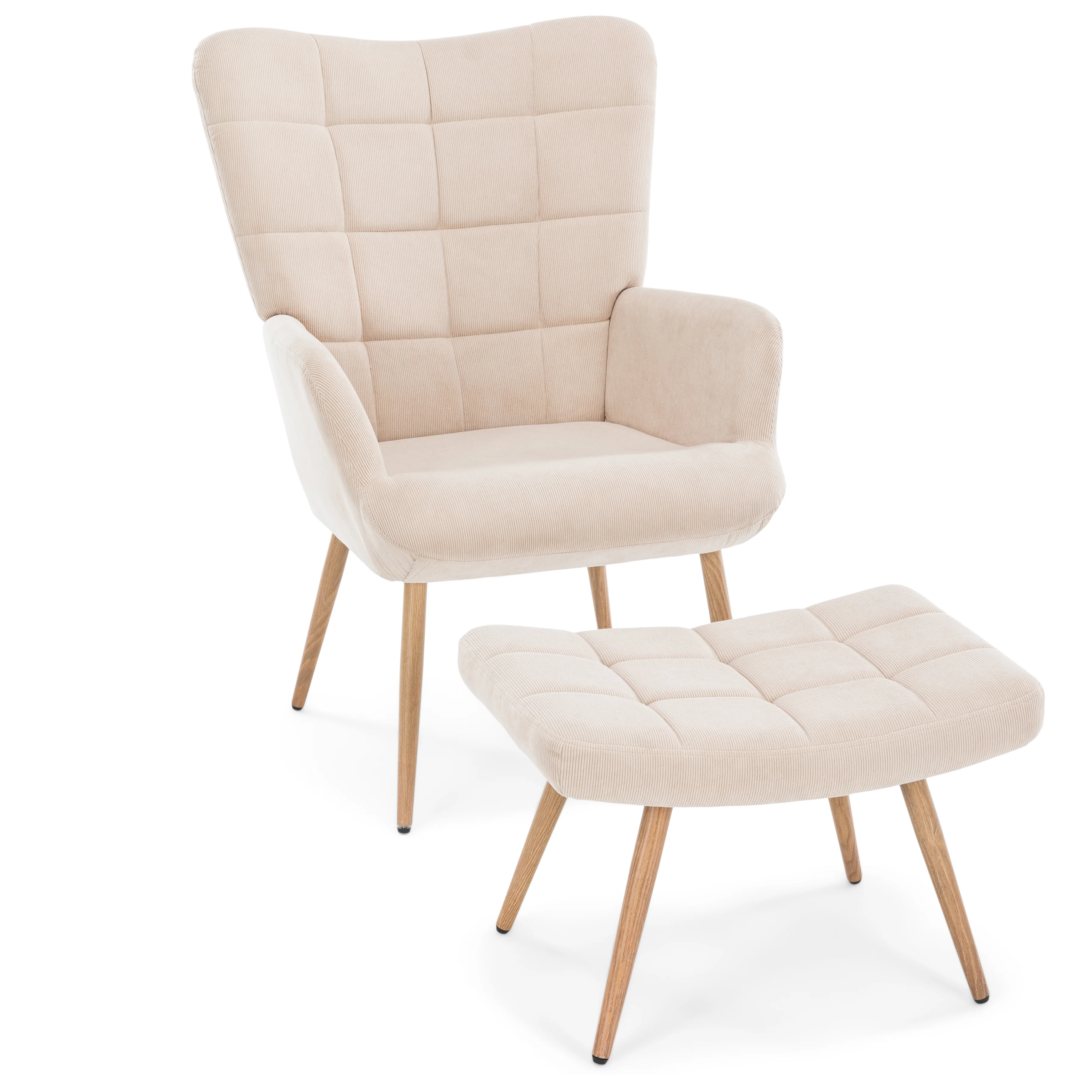 Alfred Sessel mit Hocker - Beige