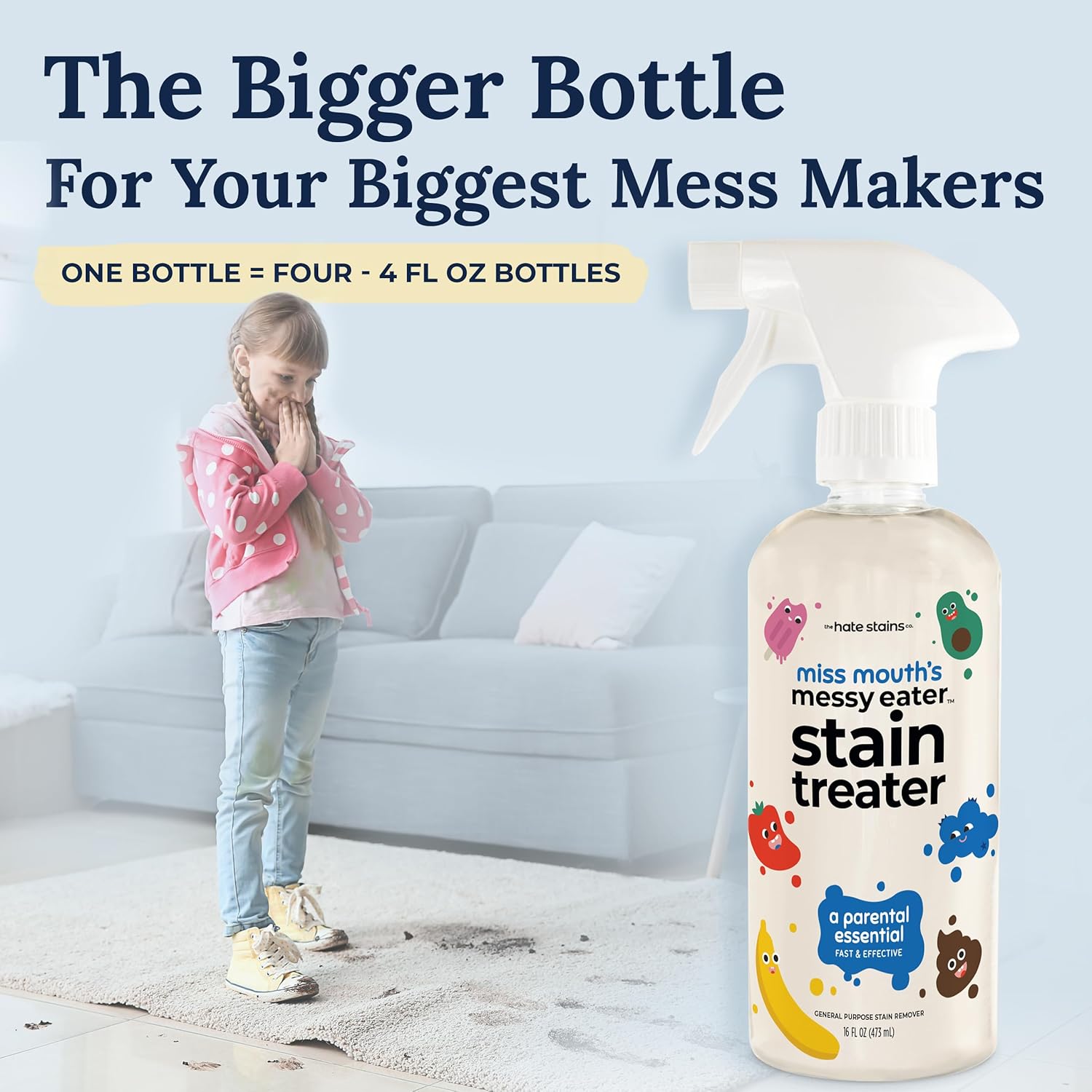 Miss Mouth's Messy Eater Stain Treater Spray - 4oz Stain Remover - Newborn & Baby Essentials - No Dry Cleaning Food, Grease, Coffee Off Laundry, Underwear, Fabric