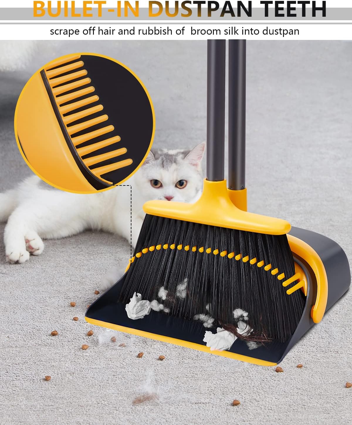 Broom with Dustpan Combo Set, Upgrade Broom and Dustpan Set for Home, 52'' Long Handle Broom and Dustpan Set, Standing Dustpan and Broom for Kitchen Office Lobby Floor