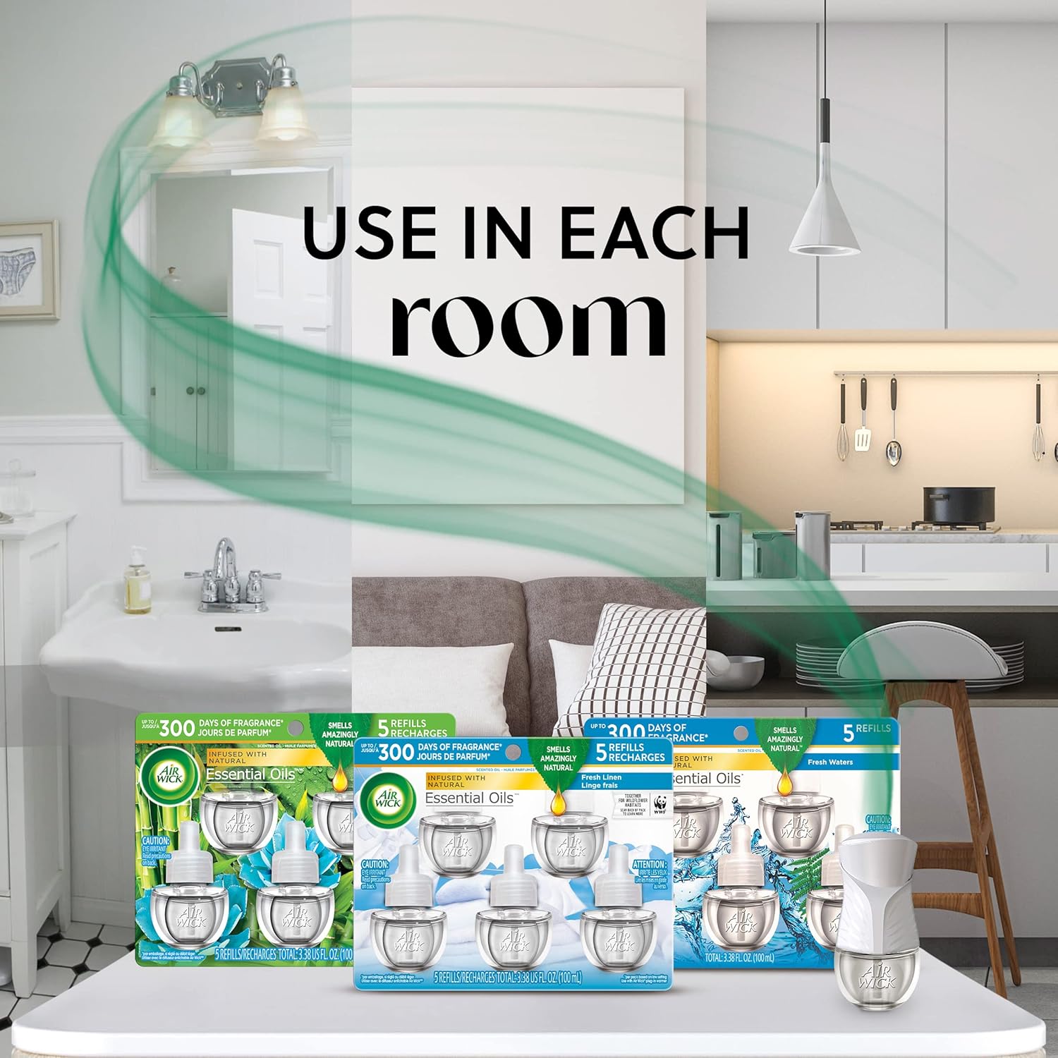 Air Wick Plug in Scented Oil Refill, 5 ct, Fresh Watermelon & Berries, Air Freshener, Essential Oils, Spring Collection