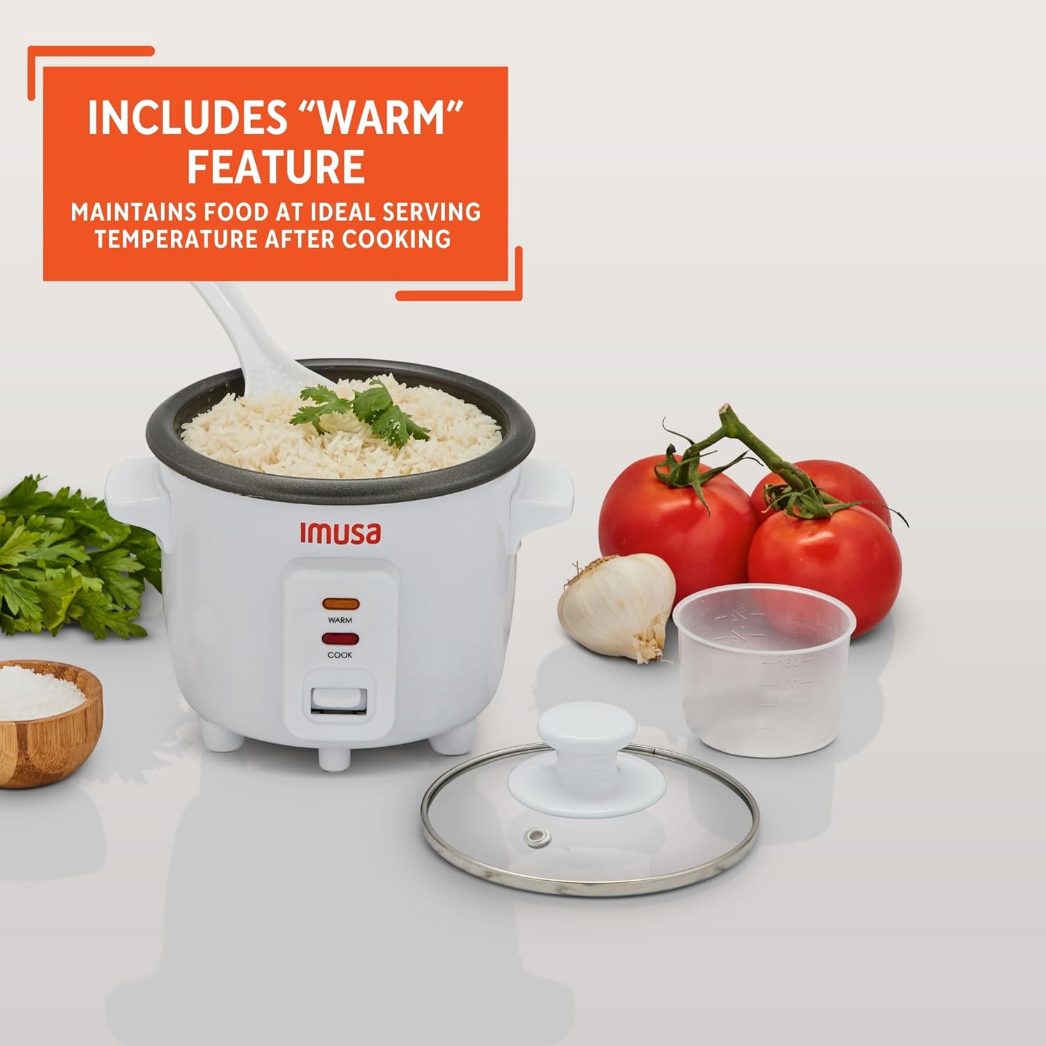 IMUSA USA GAU-00011 Electric Nonstick Rice Cooker 3-Cup (Uncooked) 6-Cup (Cooked), White