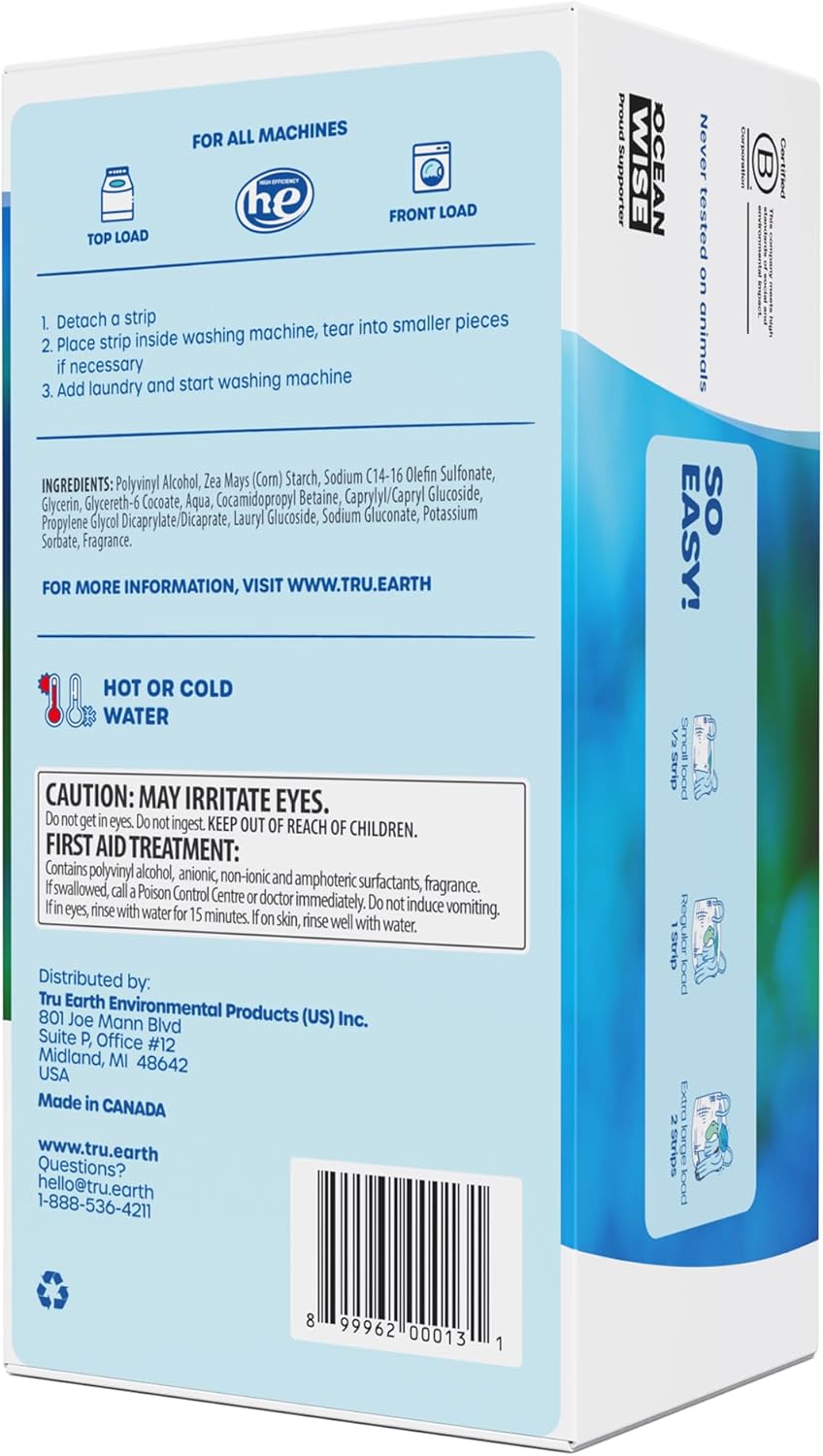 Tru Earth Compact Dry Laundry Detergent Sheets - Up to 64 Loads (32 Sheets) - Paraben-Free - Original Eco-Strip Liquidless Laundry Detergent, Travel Laundry Sheets - Fresh Linen