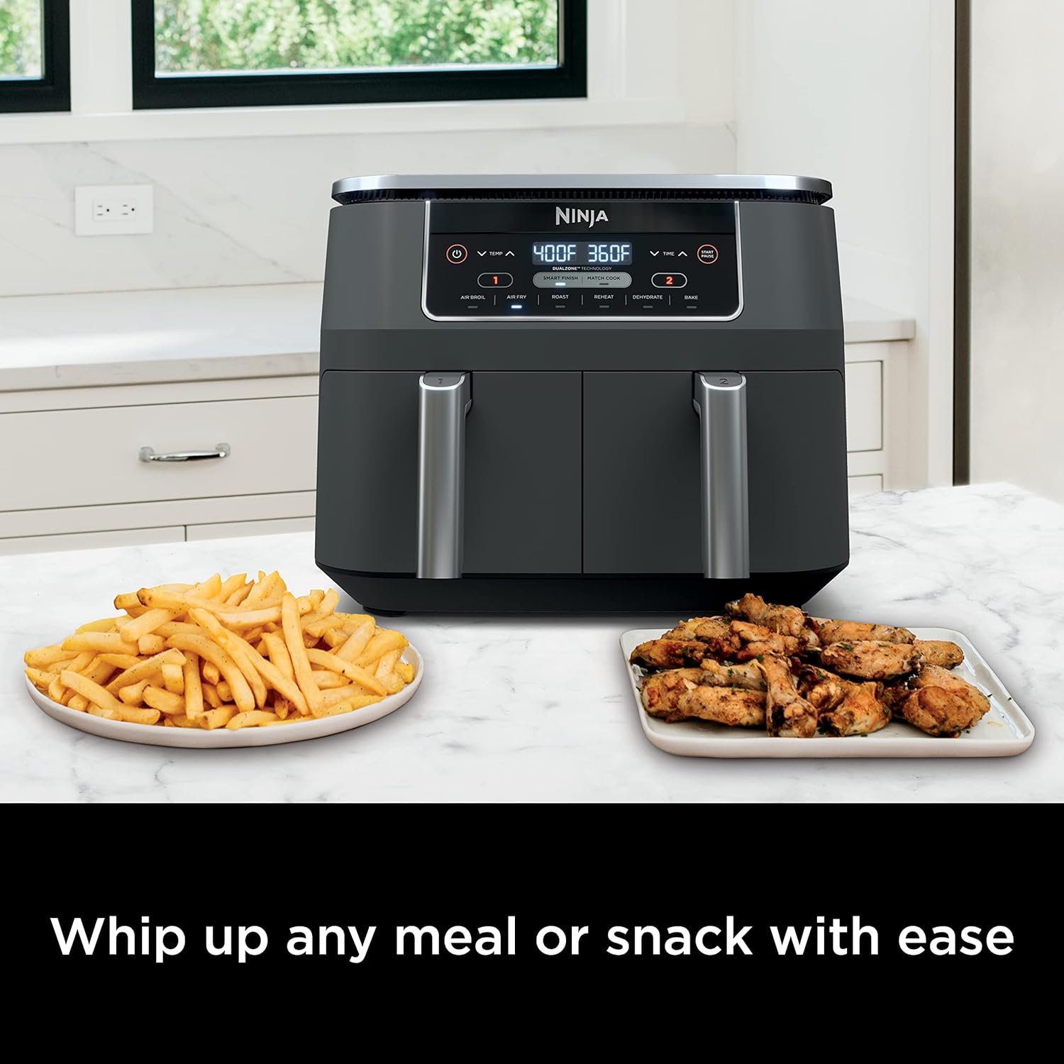 Ninja Air Fryer, Thermometer, Roast, Bake, Air Fry, Crisps, Broil, Reheats, Keep Warm, 10-in-1, Fries, Frozen Food, Veggies, and Meat, Quick Meals, Healthy Meals, Less Oil, 10 QT, Grey, DZ550
