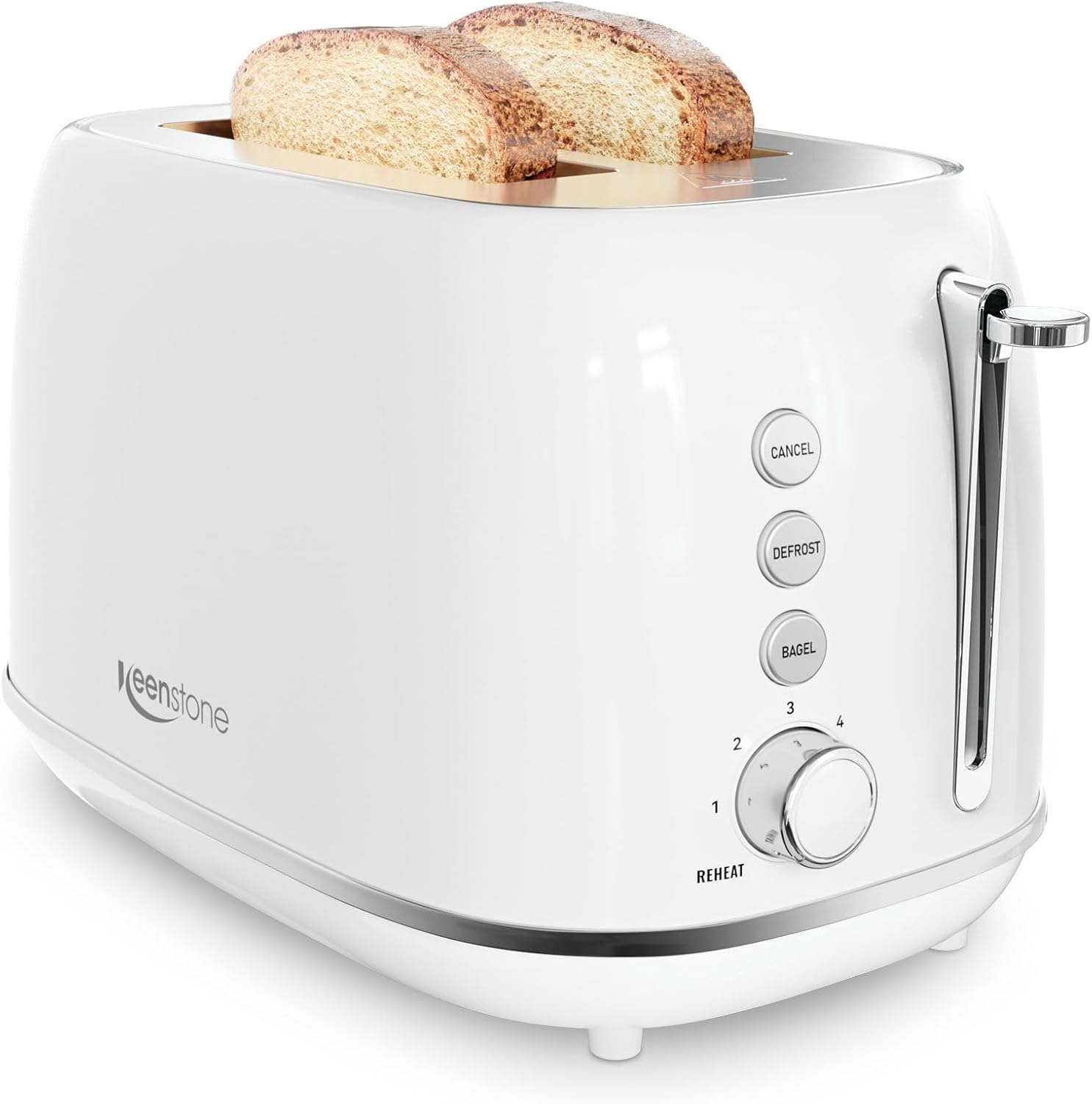 2 Slice Stainless Steel Toaster Retro with 6 Bread Shade Settings, Bagel, Cancel, Defrost Function, 2 Slice Toaster with Extra Wide Slot, Removable Crumb Tray, White