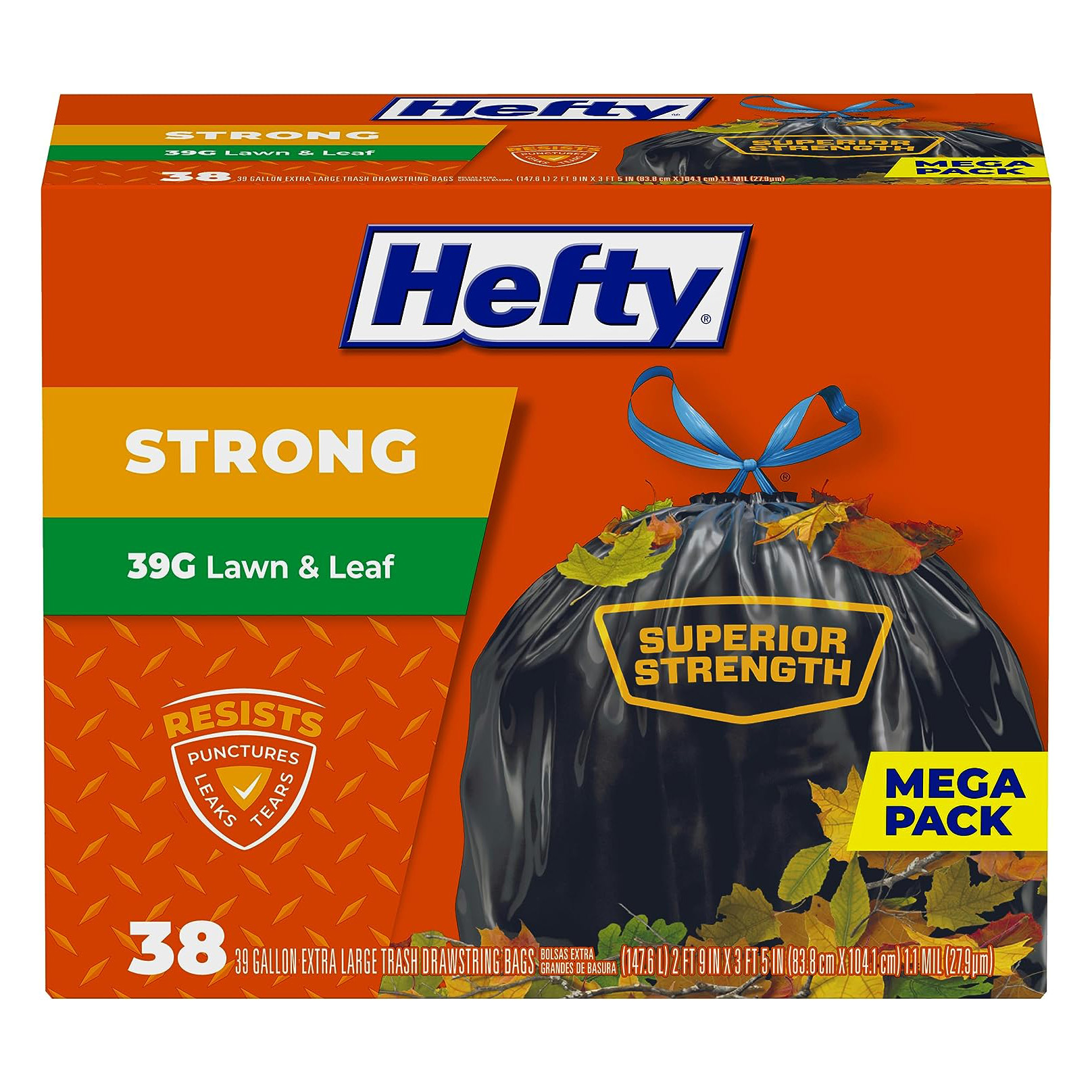 Hefty Strong Lawn & Leaf Trash Bags, 39 Gallon, 38 Count