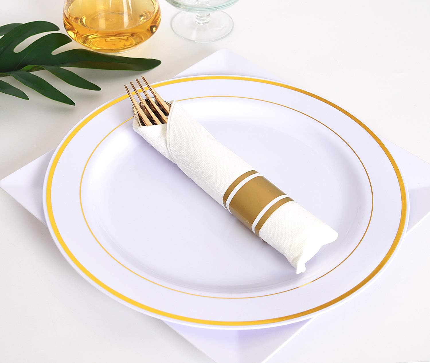 Supernal 60 Pack Pre Rolled Napkins with Gold Plastic Silverware, Premium Disposable Gold Wrapped Cutlery Set Includes: 60 Forks 60 Knives 60 Spoons 60 Napkin for Party