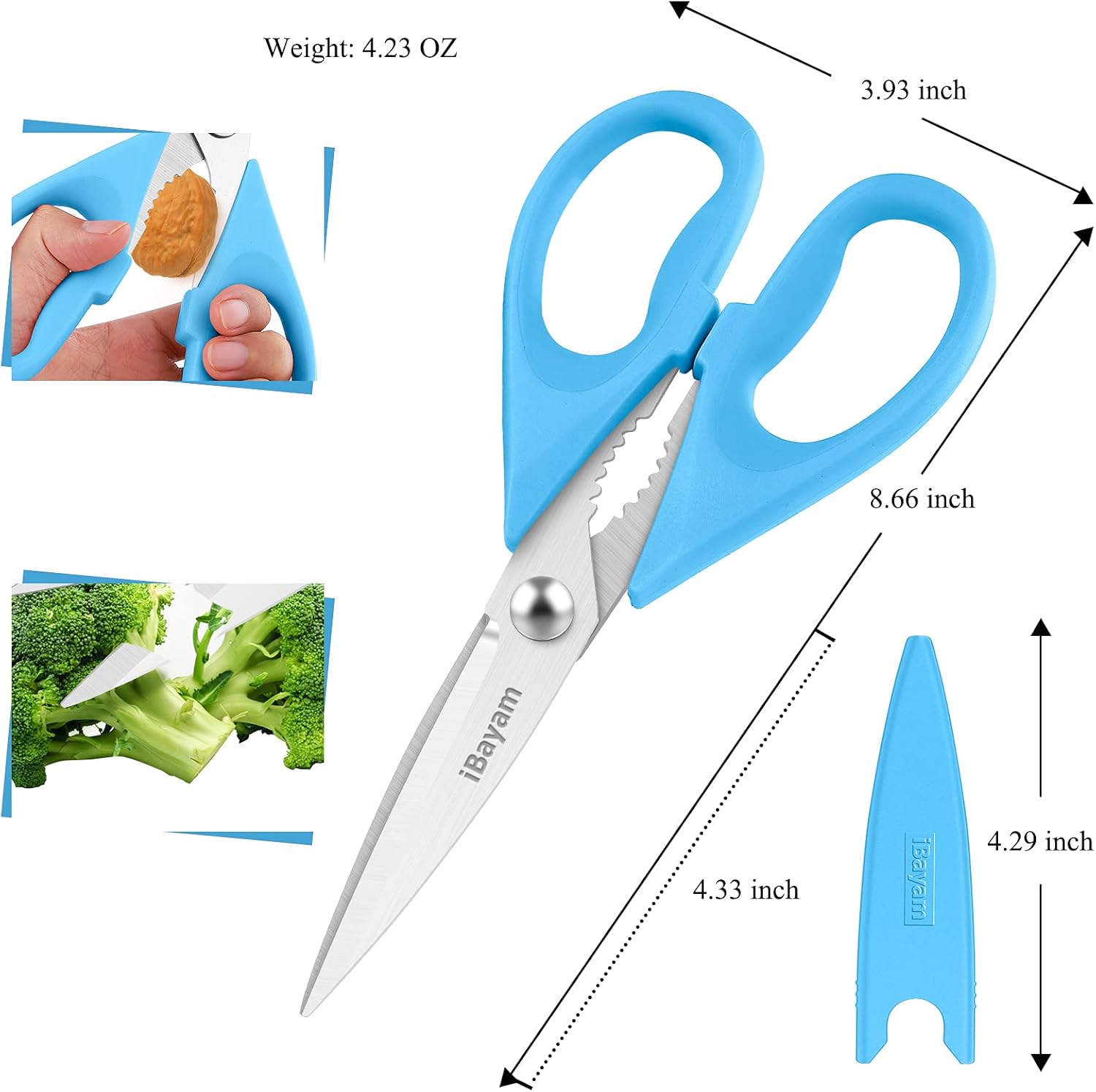 iBayam Kitchen Scissors All Purpose Heavy Duty Meat Poultry Shears, Dishwasher Safe Food Cooking Scissors Stainless Steel Utility Scissors, 2-Pack (Black Red, Black Gray)