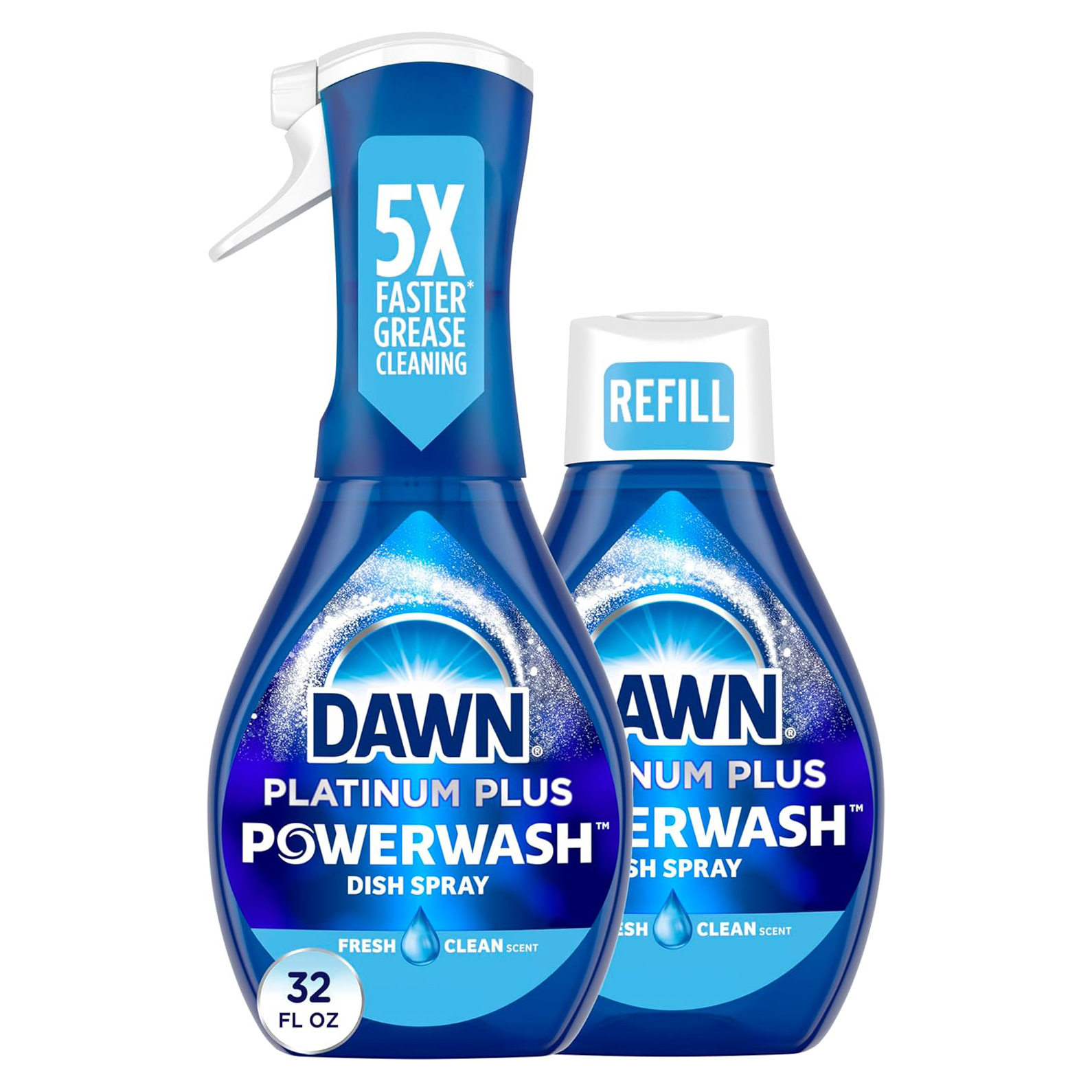 Dawn Platinum Powerwash Dish Spray, Dish Soap, Fresh Scent Bundle, 1 Spray (16oz) + 3 Refills (16oz each)