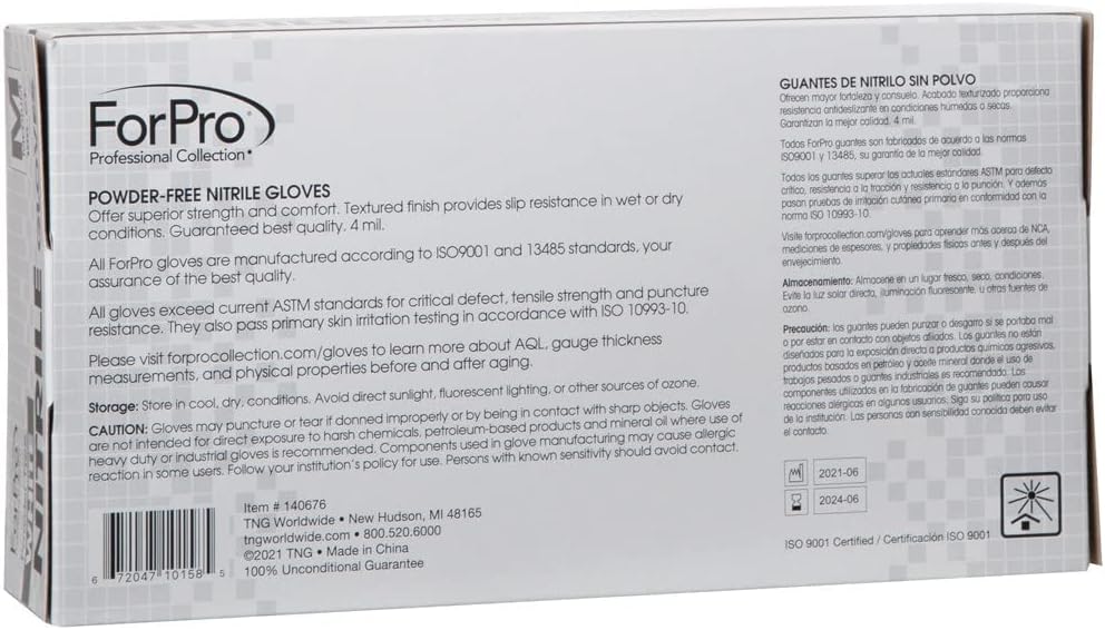 ForPro Professional Collection Disposable Nitrile Gloves, Chemical Resistant, Powder-Free, Latex-Free, Non-Sterile, Food Safe, 4 Mil, Black, Large, 100-Count