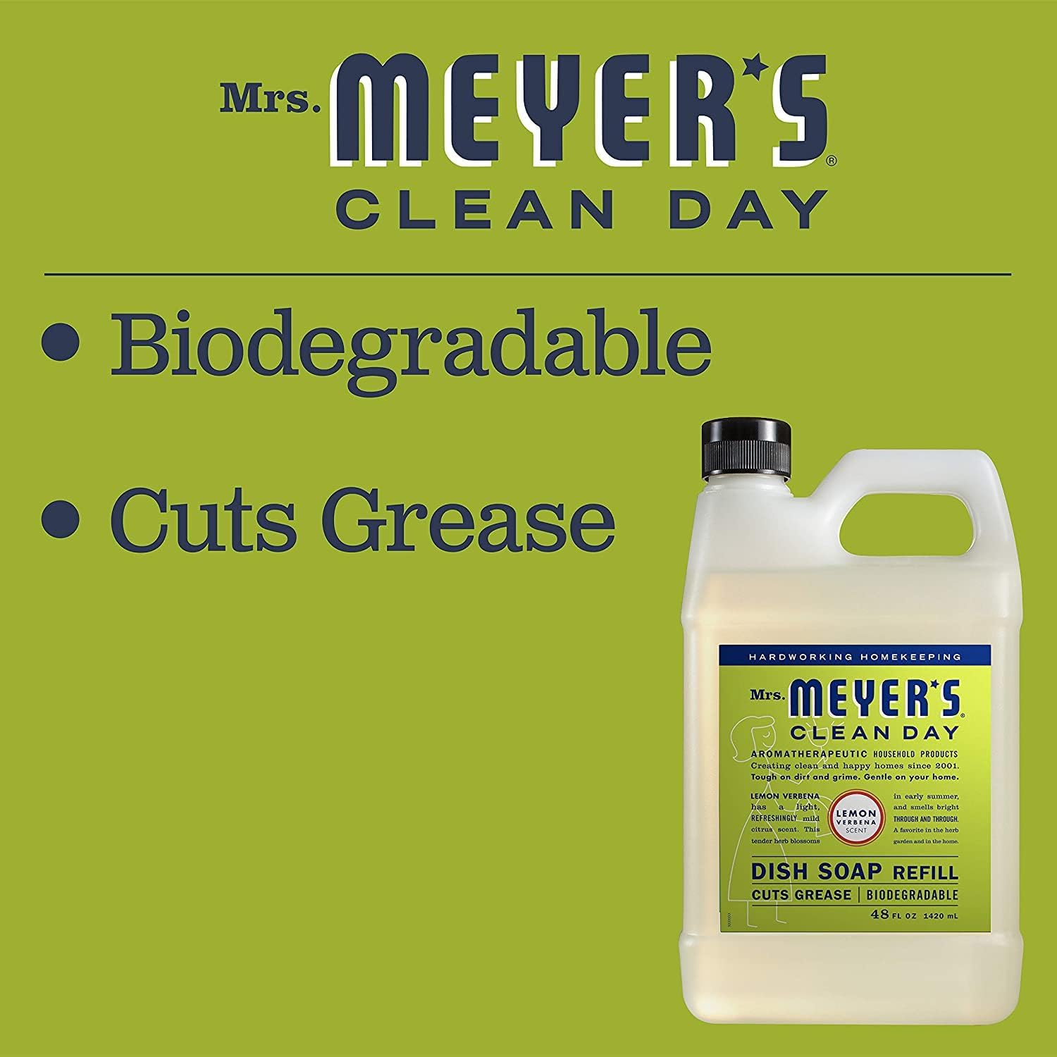 MRS. MEYER'S CLEAN DAY Liquid Dish Soap, Biodegradable Formula, Basil, 16 fl. oz - Pack of 3