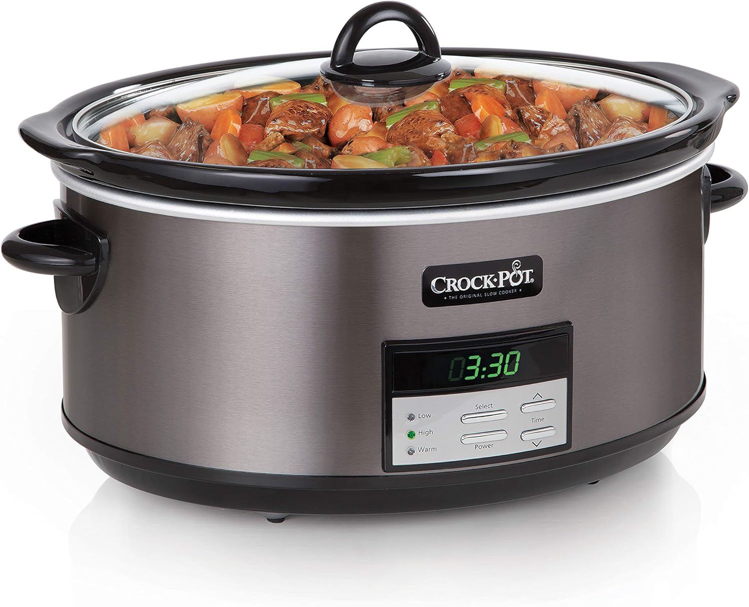 Crock-Pot Large 8-Quart Programmable Slow Cooker with Auto Warm Setting, Black Stainless Steel (Pack of 1)