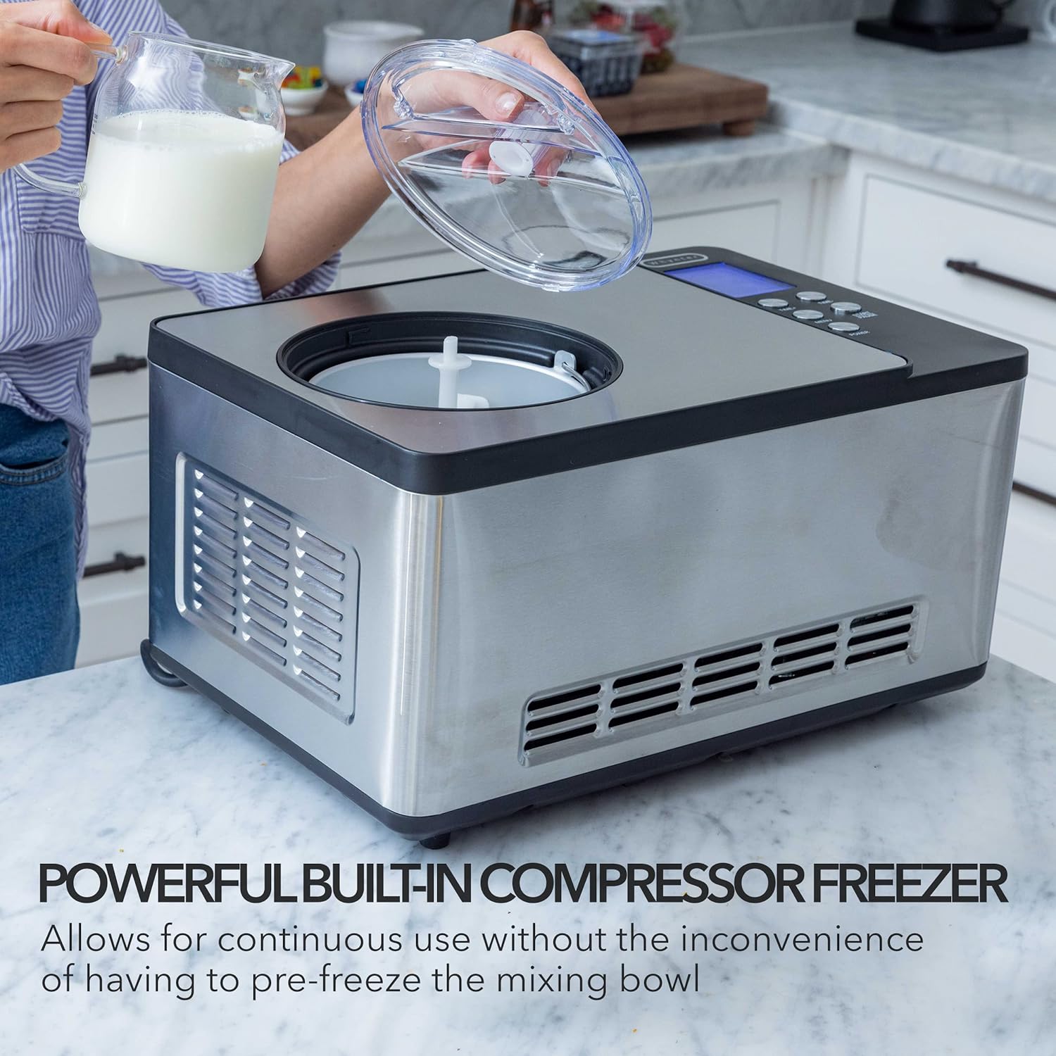 Whynter Ice Cream Maker Machine Automatic 2.1 Qt with Built-in Compressor, LCD Digital Display & Timer, No Pre-Freezing, ICM-200LS, Stainless Steel