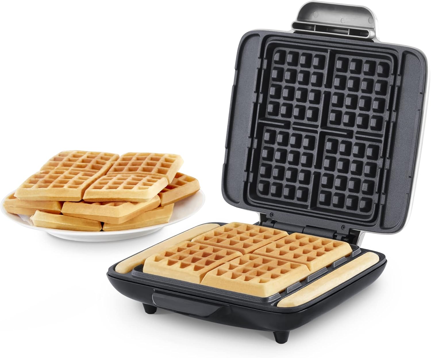 DASH No-Drip Waffle Maker - Four Waffle Molds, Nonstick Waffle Iron with Quick Heat-Up, Nonstick Surface - Perfect Waffle Maker for Kids and Families, Just Add Batter