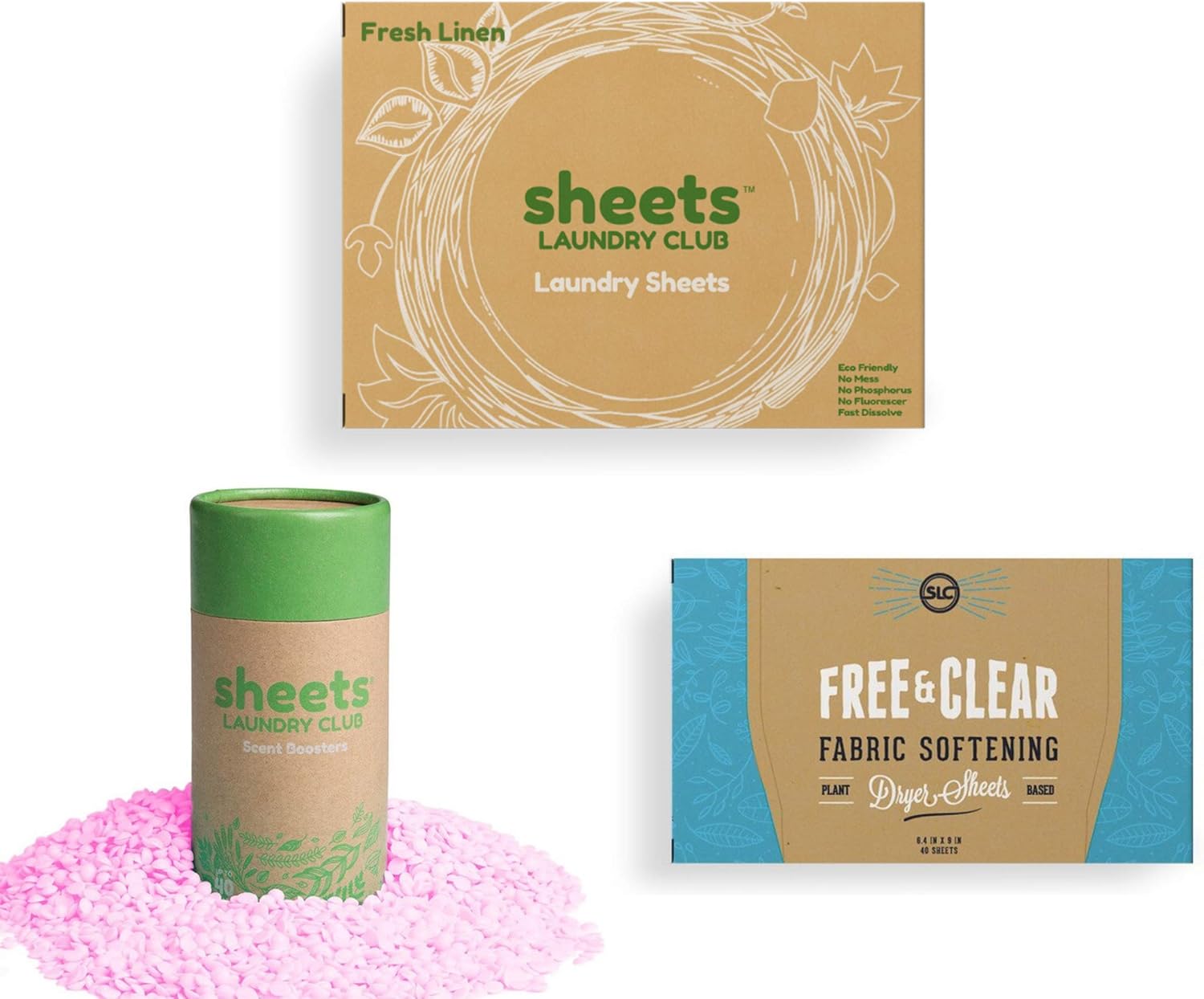 Sheets Laundry Club - 50 Fresh Linen(up to 100 loads) Laundry Detergent Sheets - 40 Lavender Dryer Sheets, 8oz Lavender Scent Booster Tube. Good for the earth and a breeze to use. Hypoallergenic