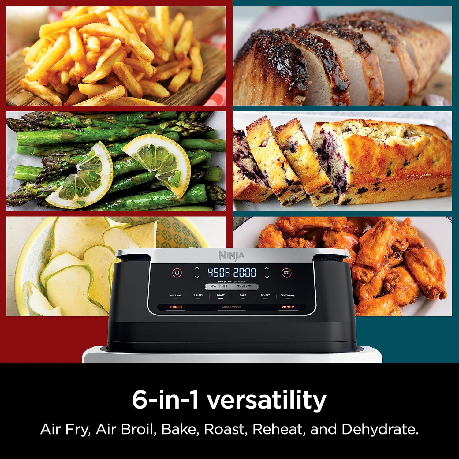 Ninja Air Fryer, Thermometer, Roast, Bake, Air Fry, Crisps, Broil, Reheats, Keep Warm, 10-in-1, Fries, Frozen Food, Veggies, and Meat, Quick Meals, Healthy Meals, Less Oil, 10 QT, Grey, DZ550