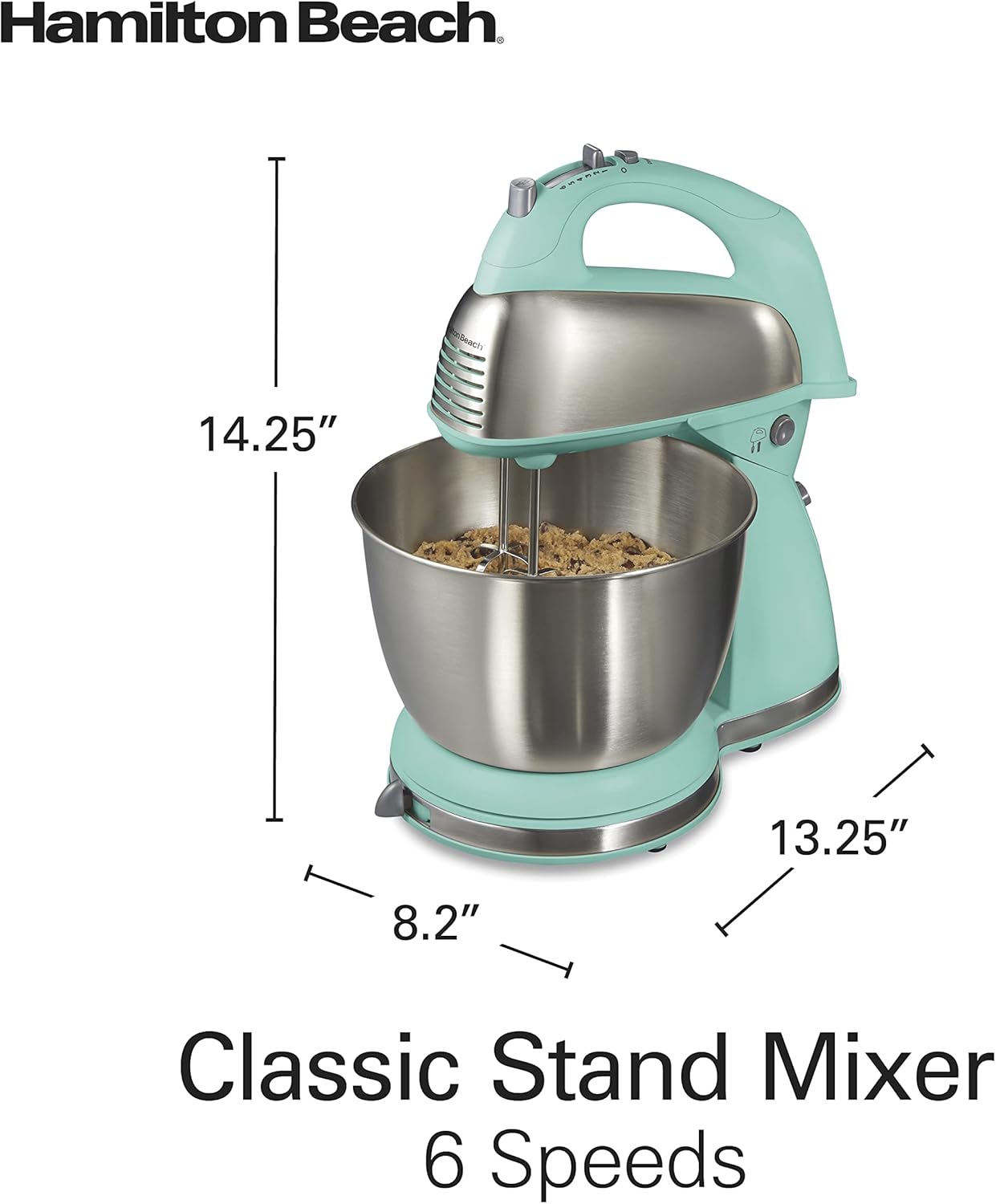 Hamilton Beach Classic Stand and Hand Mixer, 4 Quarts, 6 Speeds with QuickBurst, Bowl Rest, 290 Watts Peak Power, Black and Stainless