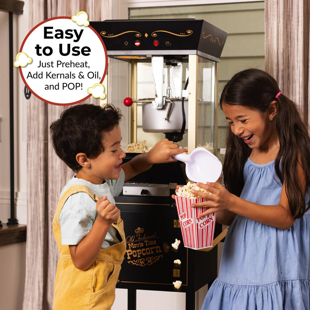 Vintage Professional Popcorn Cart - NEW 8-Ounce Kettle - 53 Inches Tall - Black