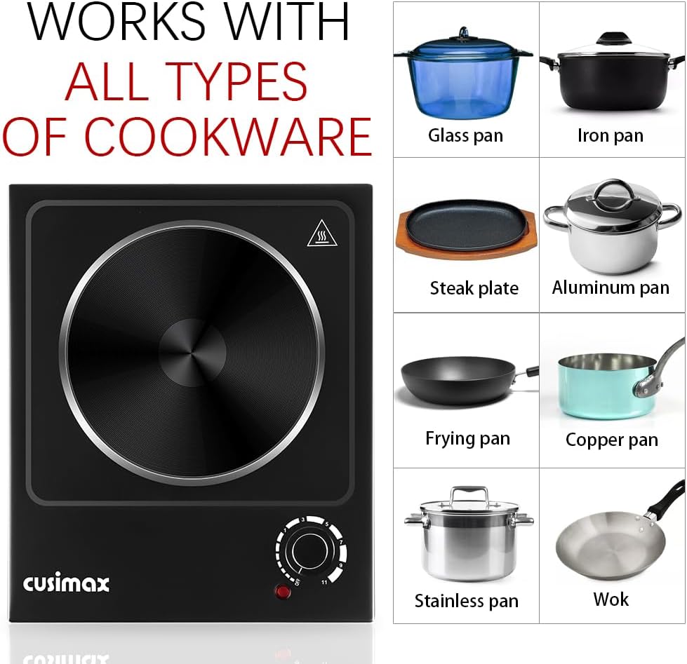 CUSIMAX 1800W Ceramic Electric Hot Plate for Cooking, Dual Control Infrared Cooktop, Double Burner, Portable Countertop Burner, Glass Plate Electric Cooktop, Silver, Stainless Steel-Upgraded Version