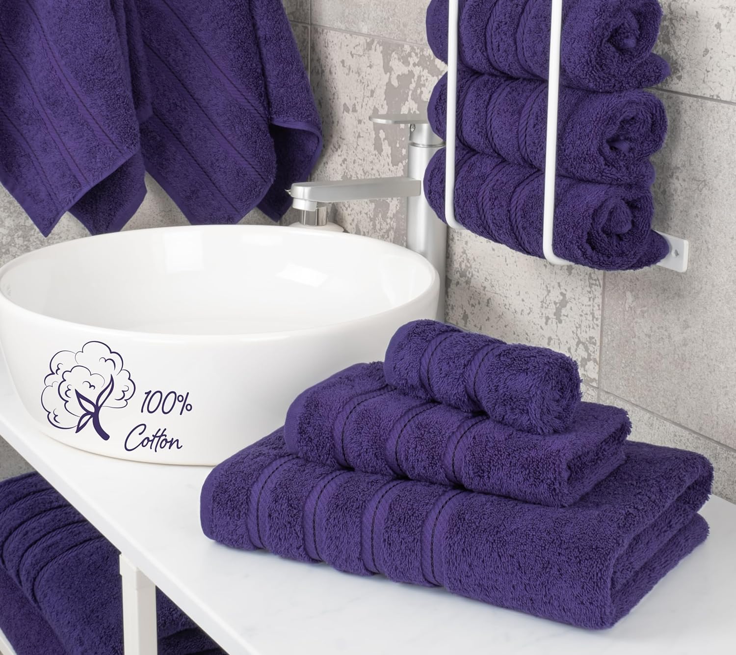 American Soft Linen Luxury 6 Piece Towel Set, 2 Bath Towels 2 Hand Towels 2 Washcloths, 100% Cotton Turkish Towels for Bathroom, Light Grey Towel Sets