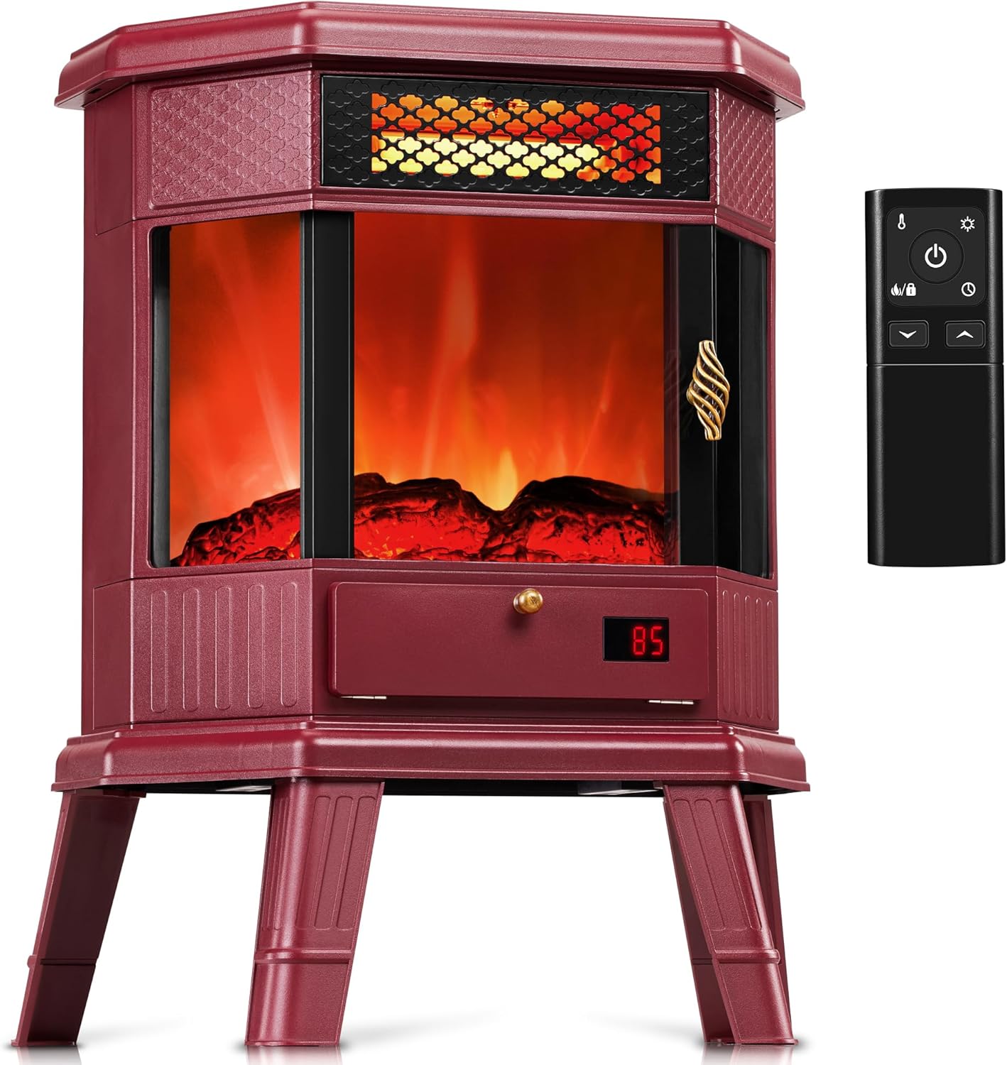 RealSmart Electric Fireplace Heater 22 in Freestanding Fireplace Stove Infrared Fireplace with 3D Flame Effect Remoted Control, Timer, Overheating Protection (Gray)