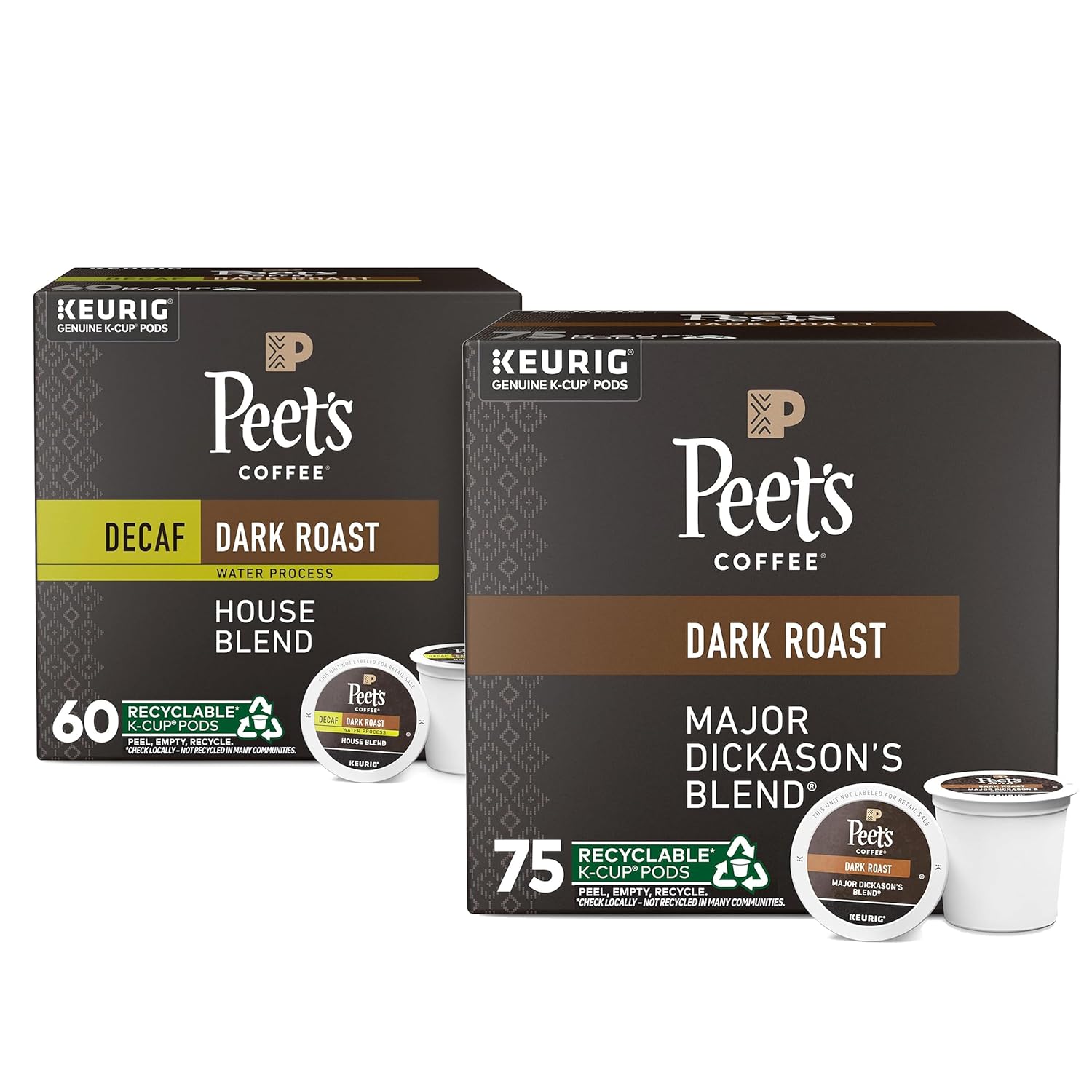 Peet's Coffee, Dark Roast K-Cup Pods for Keurig Brewers - Major Dickason's Blend 75 Count (1 Box of 75 K-Cup Pods)