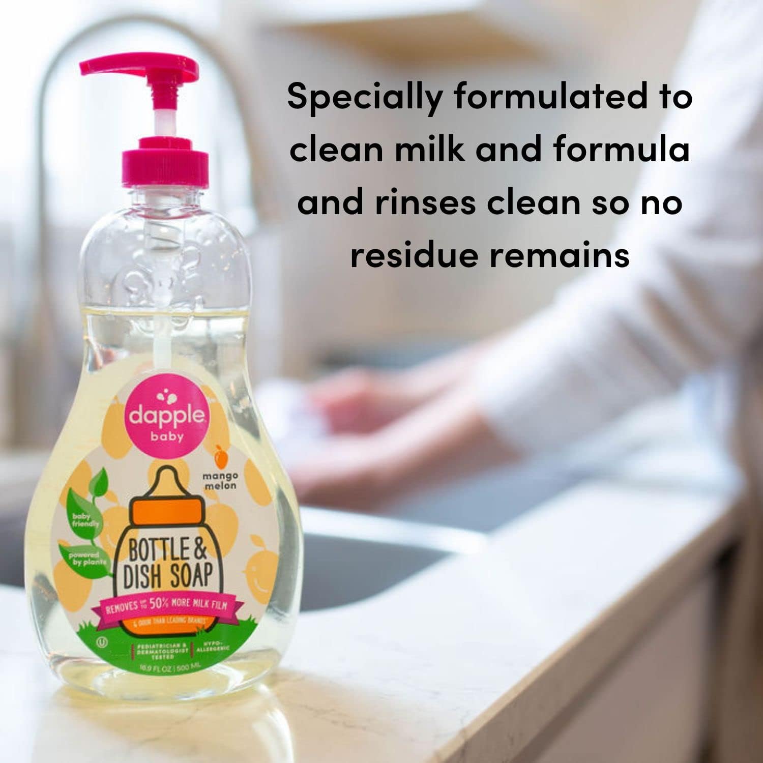 Dapple Baby, Bottle and Dish Soap Dish Liquid Plant Based Hypoallergenic 1 Pump Included, Packaging May Vary, Fragrance Free, 16.9 Fl Oz (Pack of 3)