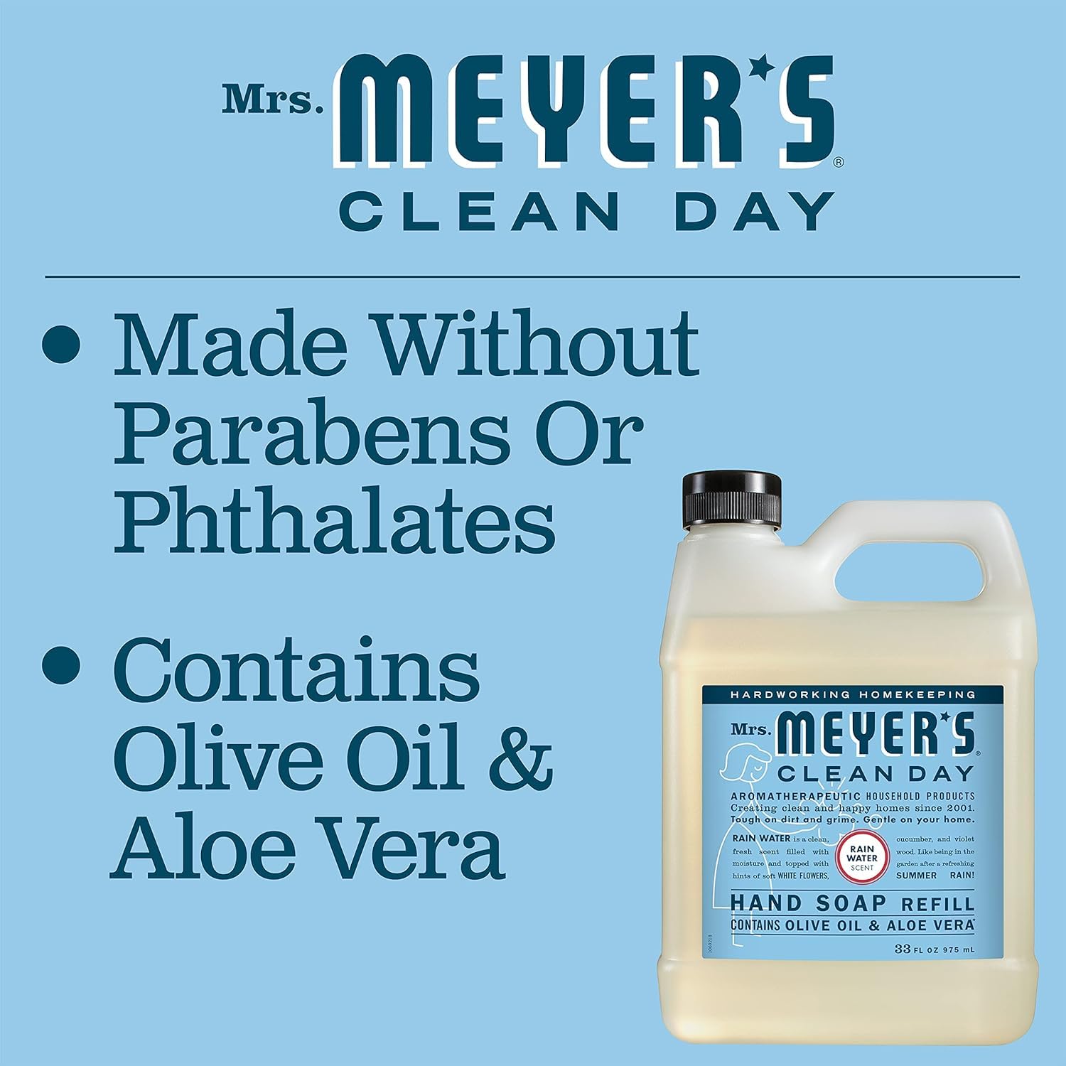 MRS. MEYER'S CLEAN DAY Liquid Hand Soap Refill, Cruelty Free and Biodegradable Formula, Lemon Verbena Scent, 33 oz