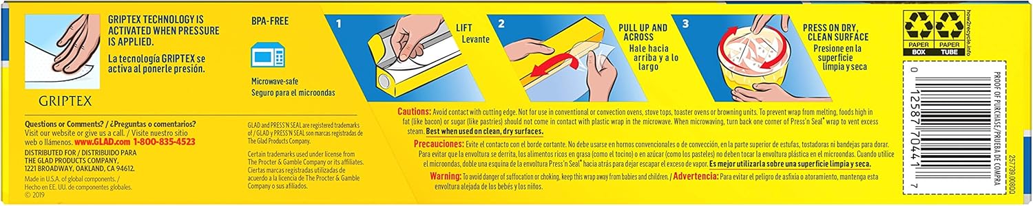 Glad Press'N Seal Plastic Food Wrap, 70 Square Foot Roll (Package May Vary)