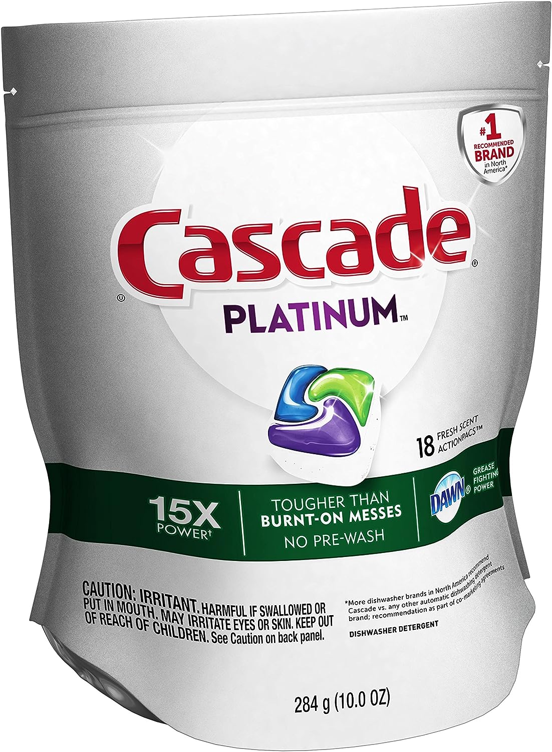 Cascade Platinum Dishwasher Pods, Detergent, Soap Pods, Actionpacs with Dishwasher Cleaner and Deodorizer Action, Fresh, 62 Count