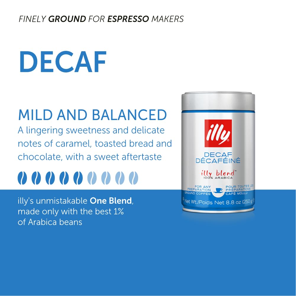 illy Classico Espresso Ground Coffee, Medium Roast, Classic Roast with Notes of Chocolate & Caramel, 100% Arabica Coffee, All-Natural, No Preservatives, 8.8 oz, Ground for Espresso Machines