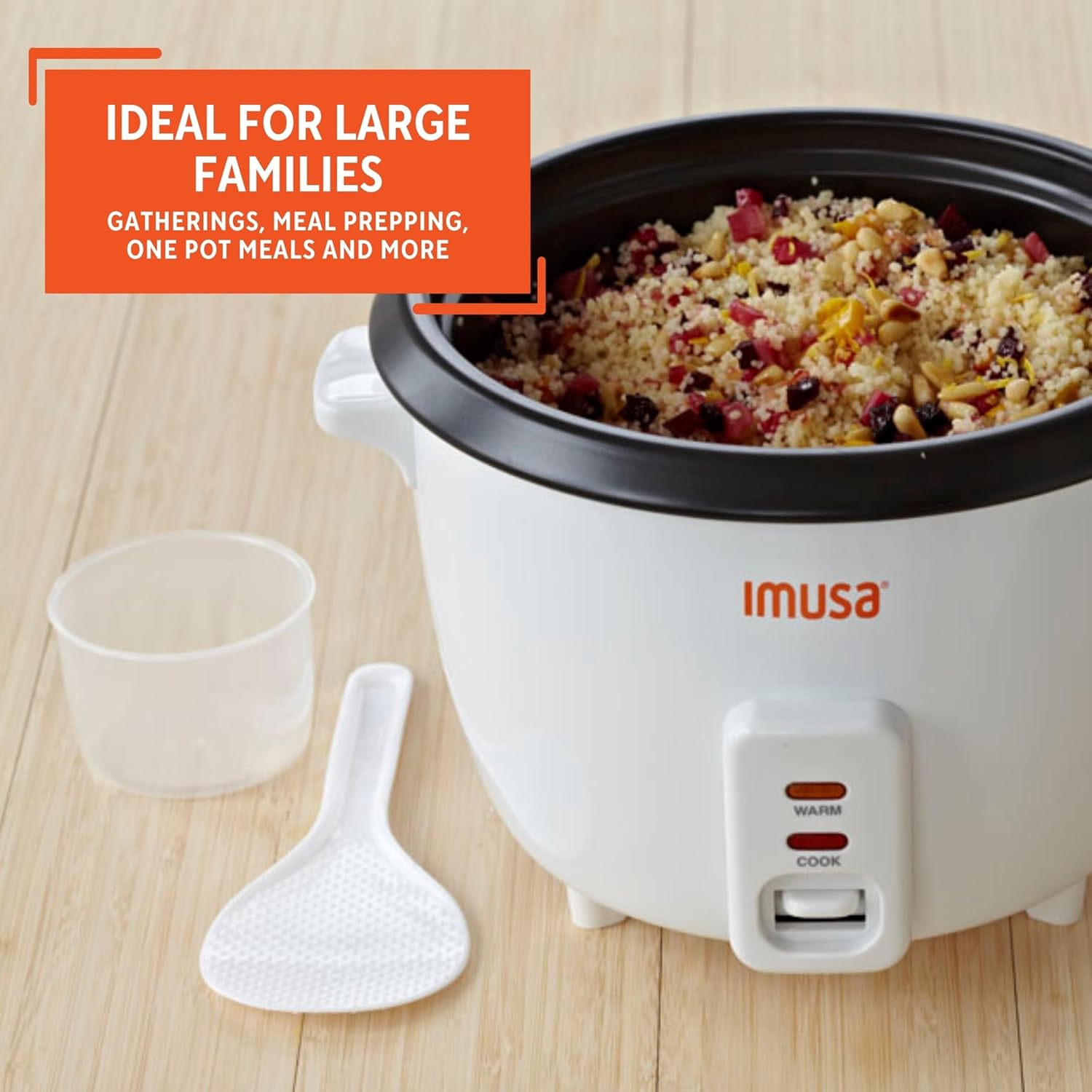 IMUSA USA GAU-00011 Electric Nonstick Rice Cooker 3-Cup (Uncooked) 6-Cup (Cooked), White