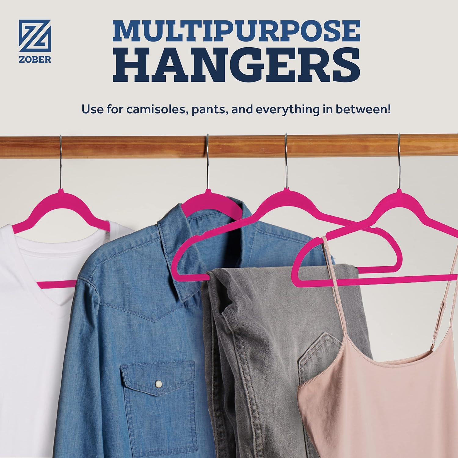 Zober Velvet Hangers 50 Pack - Heavy Duty Black Hangers for Coats, Pants & Dress Clothes - Non Slip Clothes Hanger Set - Space Saving Felt Hangers for Clothing