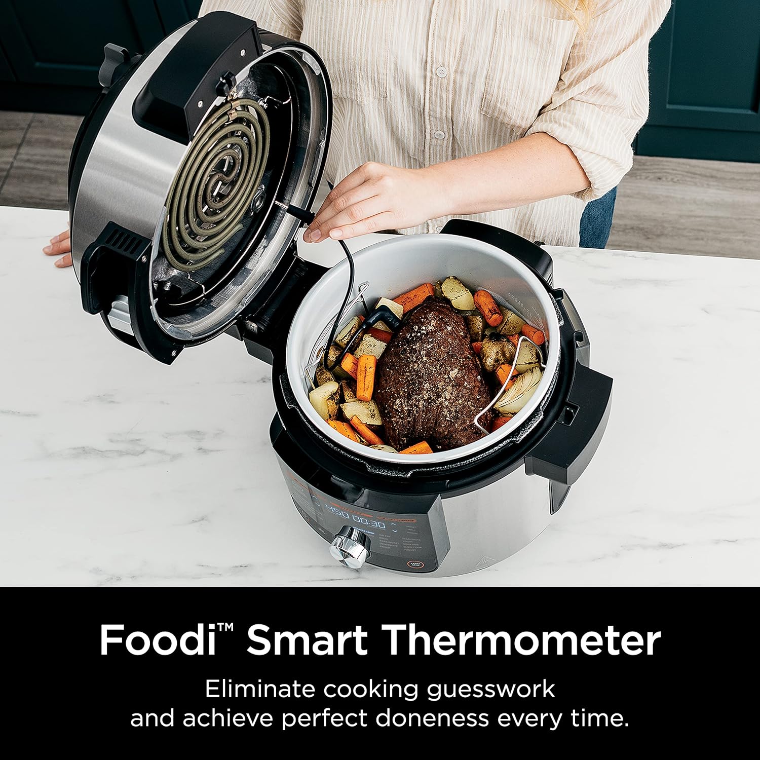 Ninja OL601 Foodi XL 8 Qt. Pressure Cooker Steam Fryer with SmartLid, 14-in-1 that Air Fries, Bakes & More, with 3-Layer Capacity, 5 Qt. Crisp Basket & 45 Recipes, Silver/Black