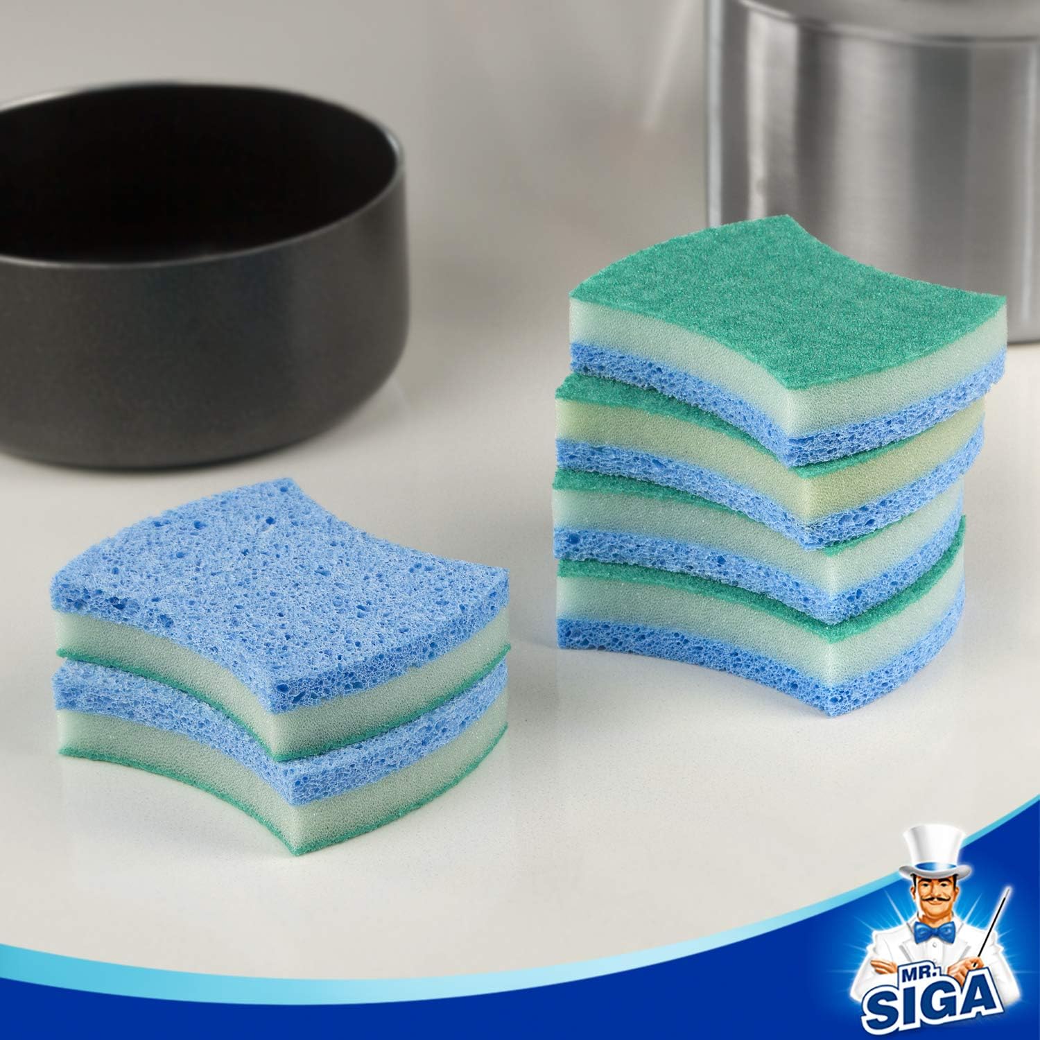 MR.SIGA Non-Scratch Cellulose Scrub Sponge, Dual-Sided Dishwashing Sponge for Kitchen, 12 Pack