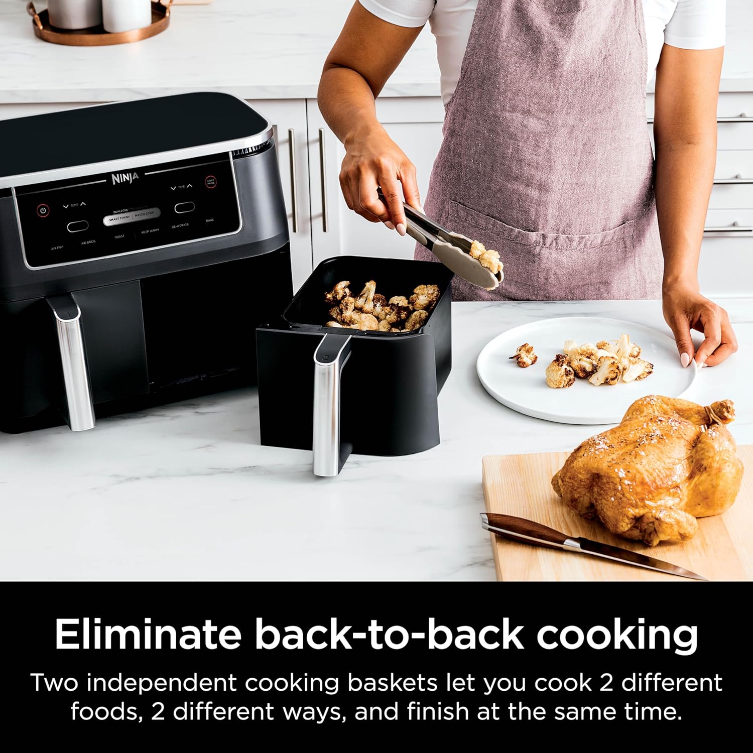 Ninja Air Fryer, Thermometer, Roast, Bake, Air Fry, Crisps, Broil, Reheats, Keep Warm, 10-in-1, Fries, Frozen Food, Veggies, and Meat, Quick Meals, Healthy Meals, Less Oil, 10 QT, Grey, DZ550​