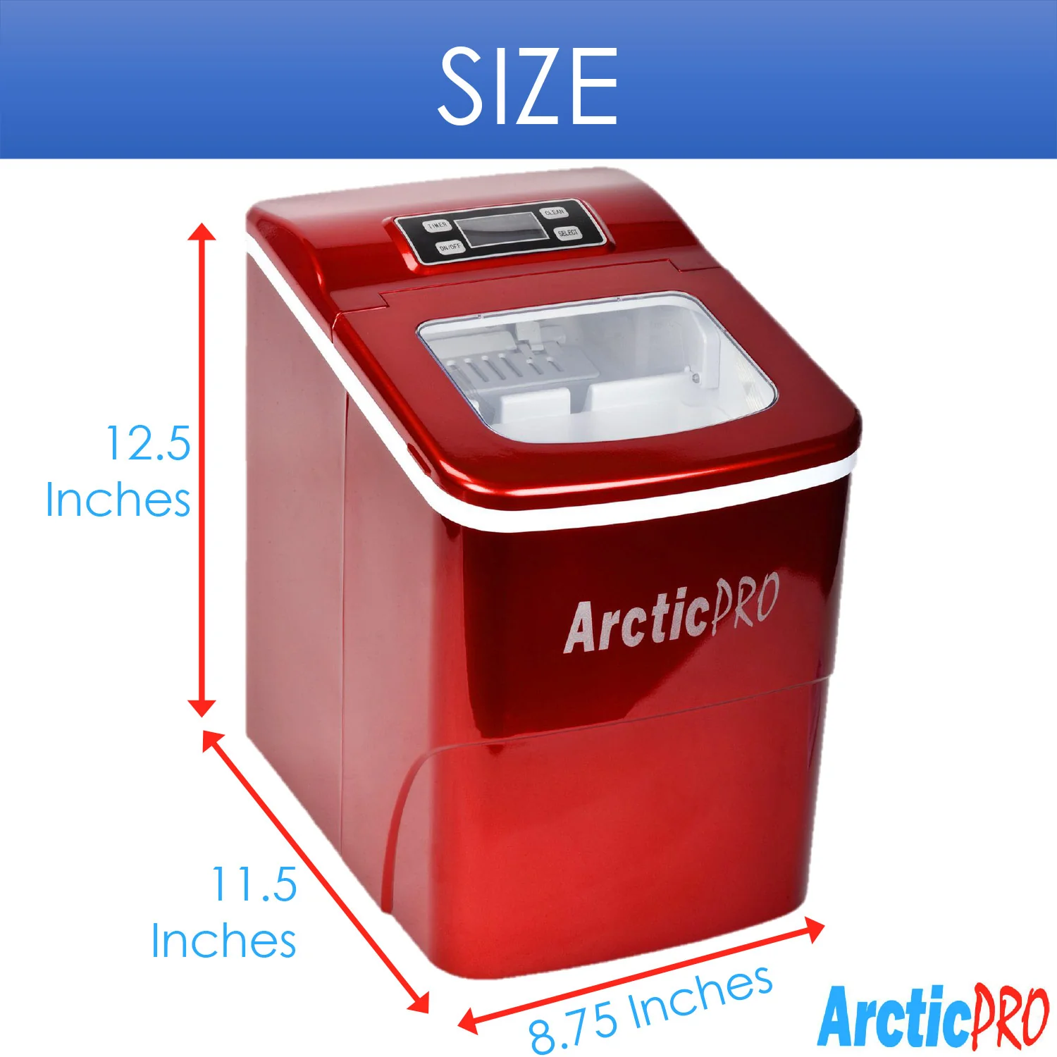 Arctic-Pro Portable Digital Quick Ice Maker Machine, Red, Makes 2 Ice Sizes