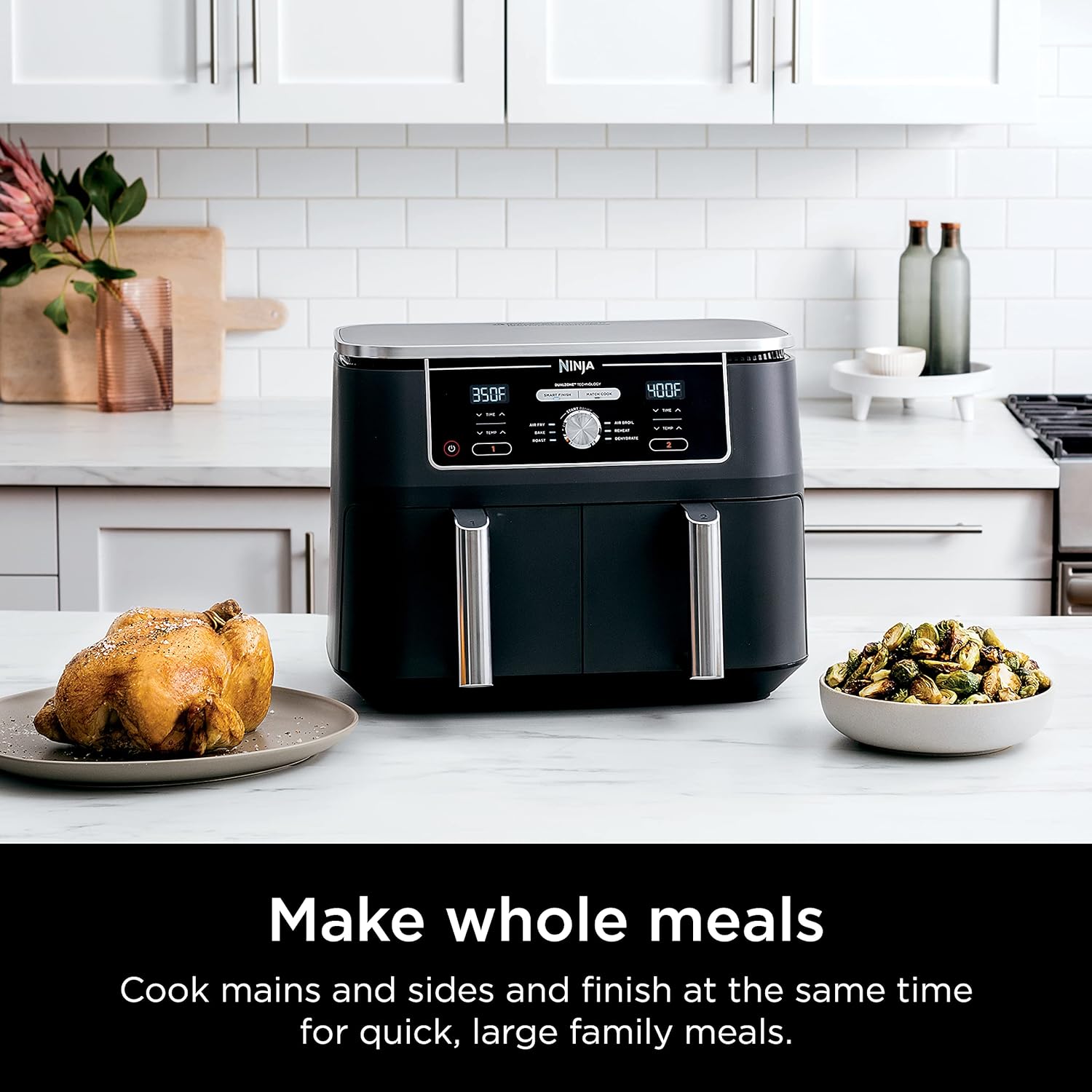 Ninja Air Fryer, Thermometer, Roast, Bake, Air Fry, Crisps, Broil, Reheats, Keep Warm, 10-in-1, Fries, Frozen Food, Veggies, and Meat, Quick Meals, Healthy Meals, Less Oil, 10 QT, Grey, DZ550