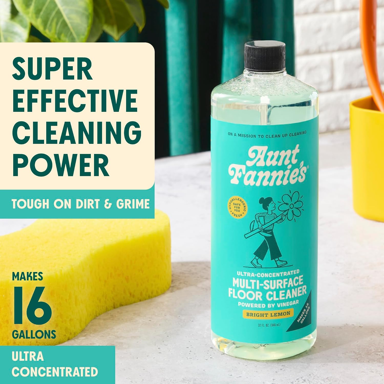 Aunt Fannie's Ultra Concentrated Floor Cleaner Vinegar Wash, Multi-Surface Floor Cleaner For Mopping, Makes 16 Gallons, Eucalyptus Scent, 32 oz. (Pack of 1), Packaging May Vary