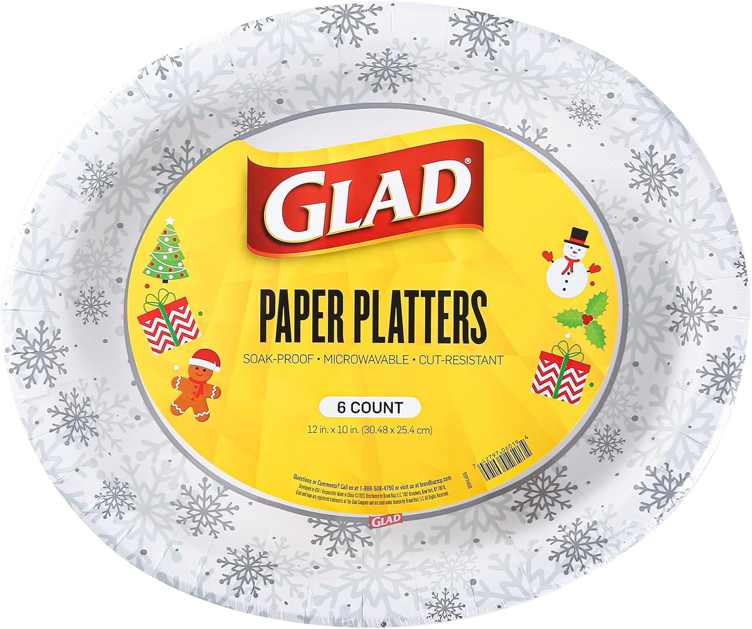 Glad Disposable Holiday Paper Plates, 10 Inch, 20 Count - Red Snowflake Design, Heavy Duty and Microwavable