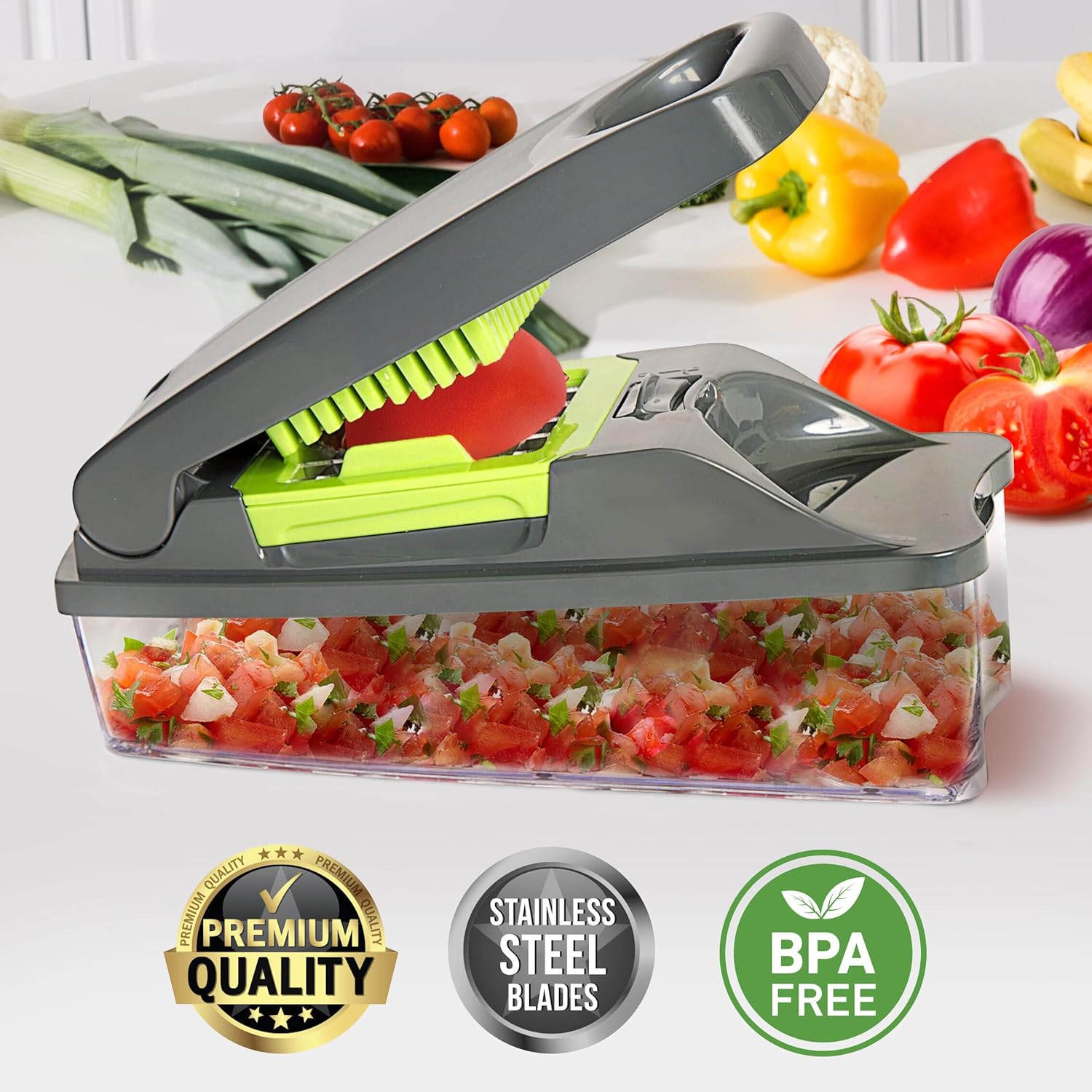 Mueller Pro-Series 10-in-1, 8 Blade Vegetable Chopper, Onion Mincer, Cutter, Dicer, Egg Slicer with Container, French Fry Cutter, Potato Slicer, Home Essentials & Kitchen Gadgets, Salad Chopper