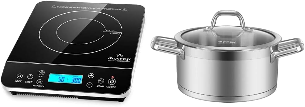 Duxtop Portable Induction Cooktop, Countertop Burner Induction Hot Plate with LCD Sensor Touch 1800 Watts, Silver 9600LS/BT-200DZ