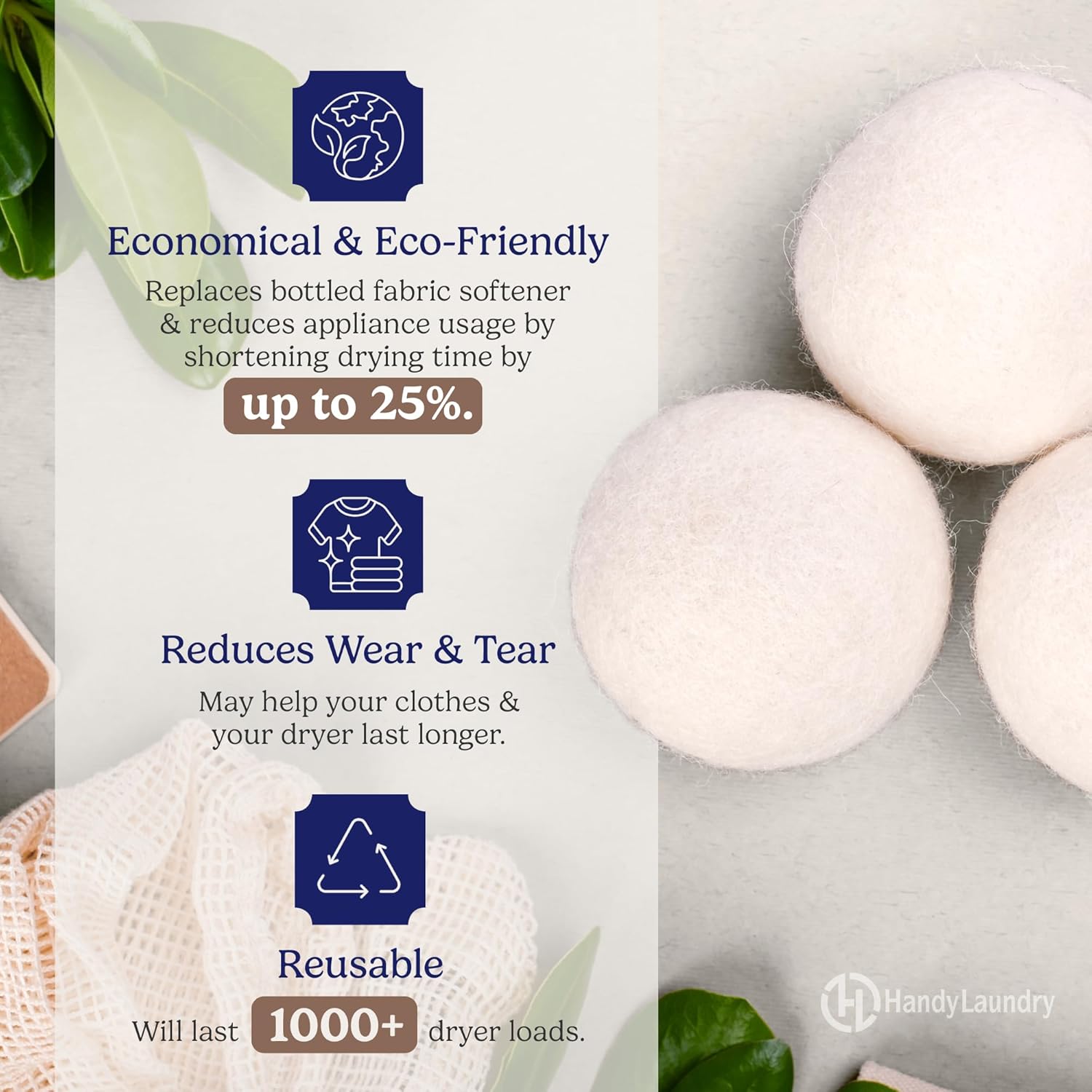 Wool Dryer Balls - Natural Fabric Softener, Reusable, Reduces Clothing Wrinkles and Saves Drying Time. The Large Dryer Ball is a Better Alternative to Plastic Balls and Liquid Softener. (Pack of 6)