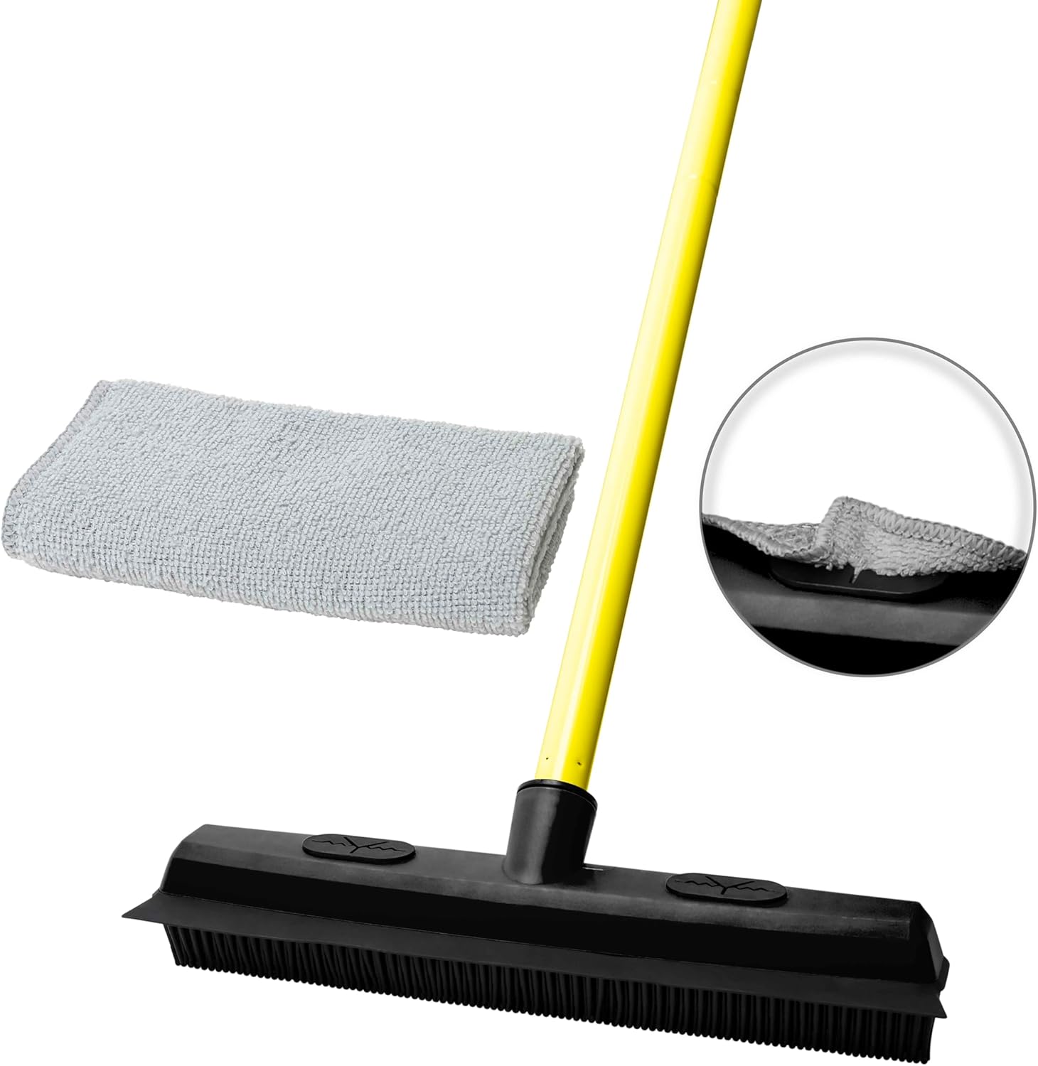 FURemover Original Indoor Pet Hair Rubber Broom with Carpet Rake and Squeegee, Black and Yellow
