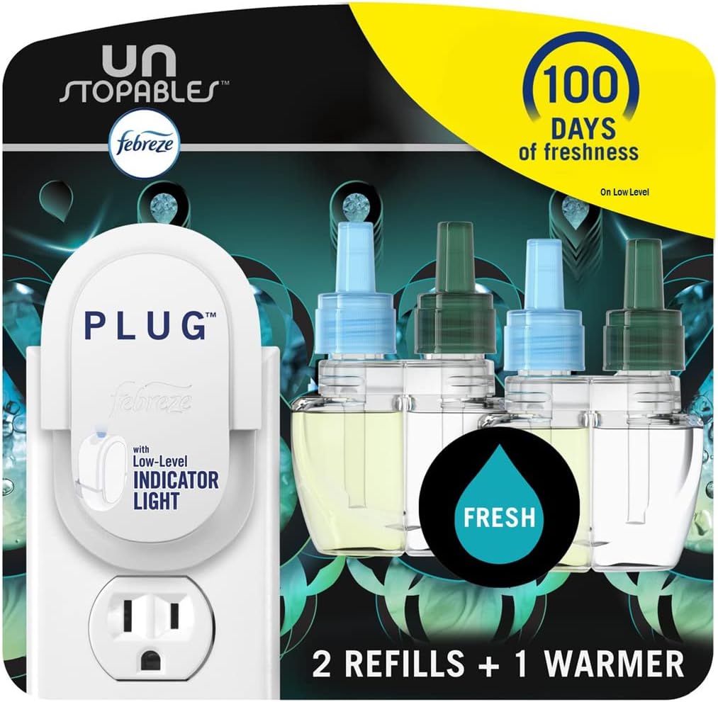 Febreze Unstopables Odor-Fighting Plug Air Freshener, Fresh, (3) .87 fl. oz. Oil Refills