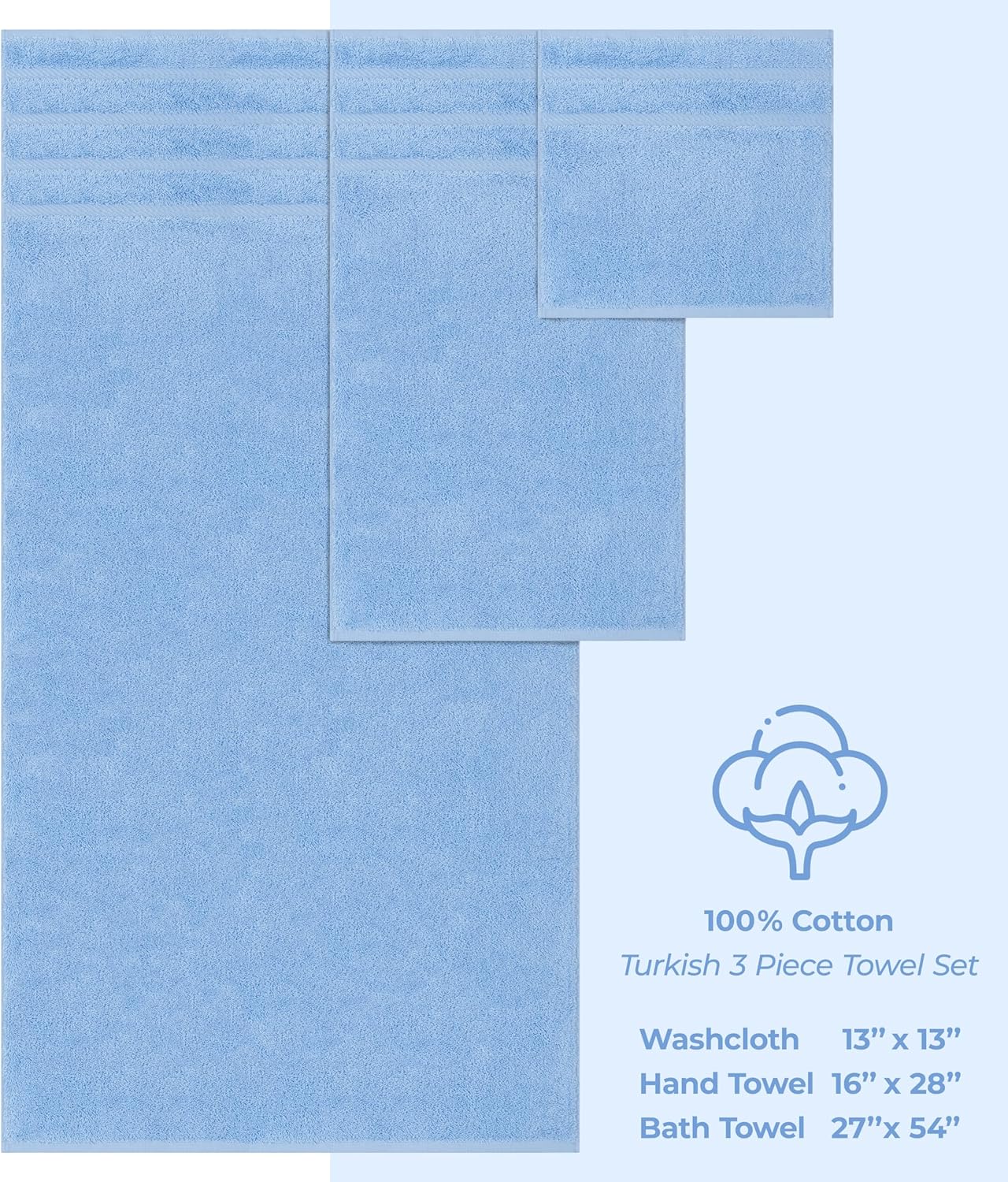 American Soft Linen Luxury 6 Piece Towel Set, 2 Bath Towels 2 Hand Towels 2 Washcloths, 100% Cotton Turkish Towels for Bathroom, Light Grey Towel Sets