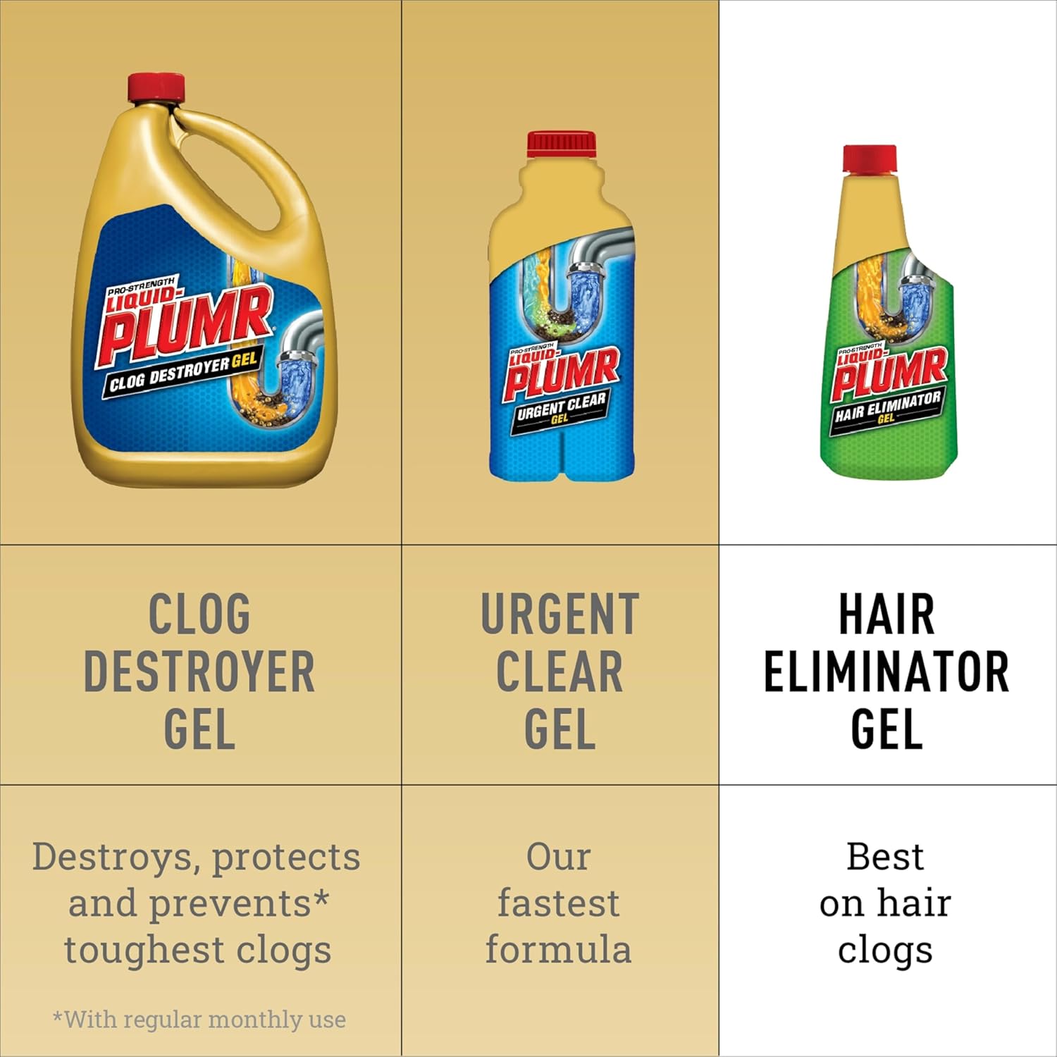 Liquid-Plumr Pro-Strength Hair Eliminator Gel Clog Remover, Hair Clog Remover and Drain Opener, Safe for All Septic Systems and Pipes, 16 fl. oz. Bottle