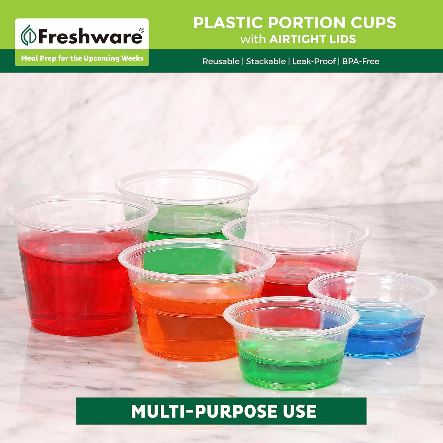 Freshware 200-Piece Polypropylene Portion Cups, Clear | 2 Ounce | 200 Sets | Cups with Lids