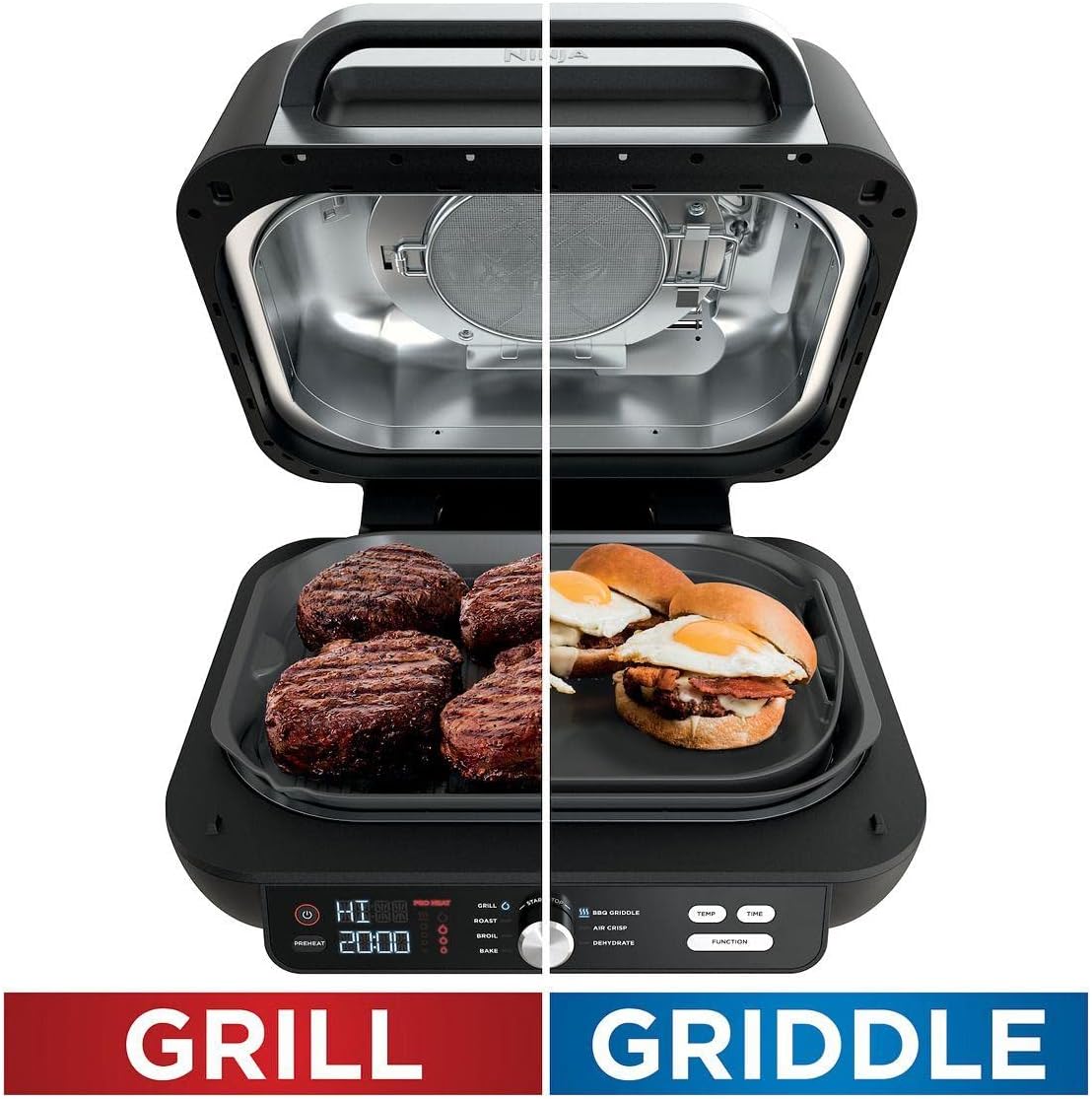 Ninja FG551 Foodi Smart XL 6-in-1 Indoor Grill with Air Fry, Roast, Bake, Broil & Dehydrate, Smart Thermometer, Black/Silver